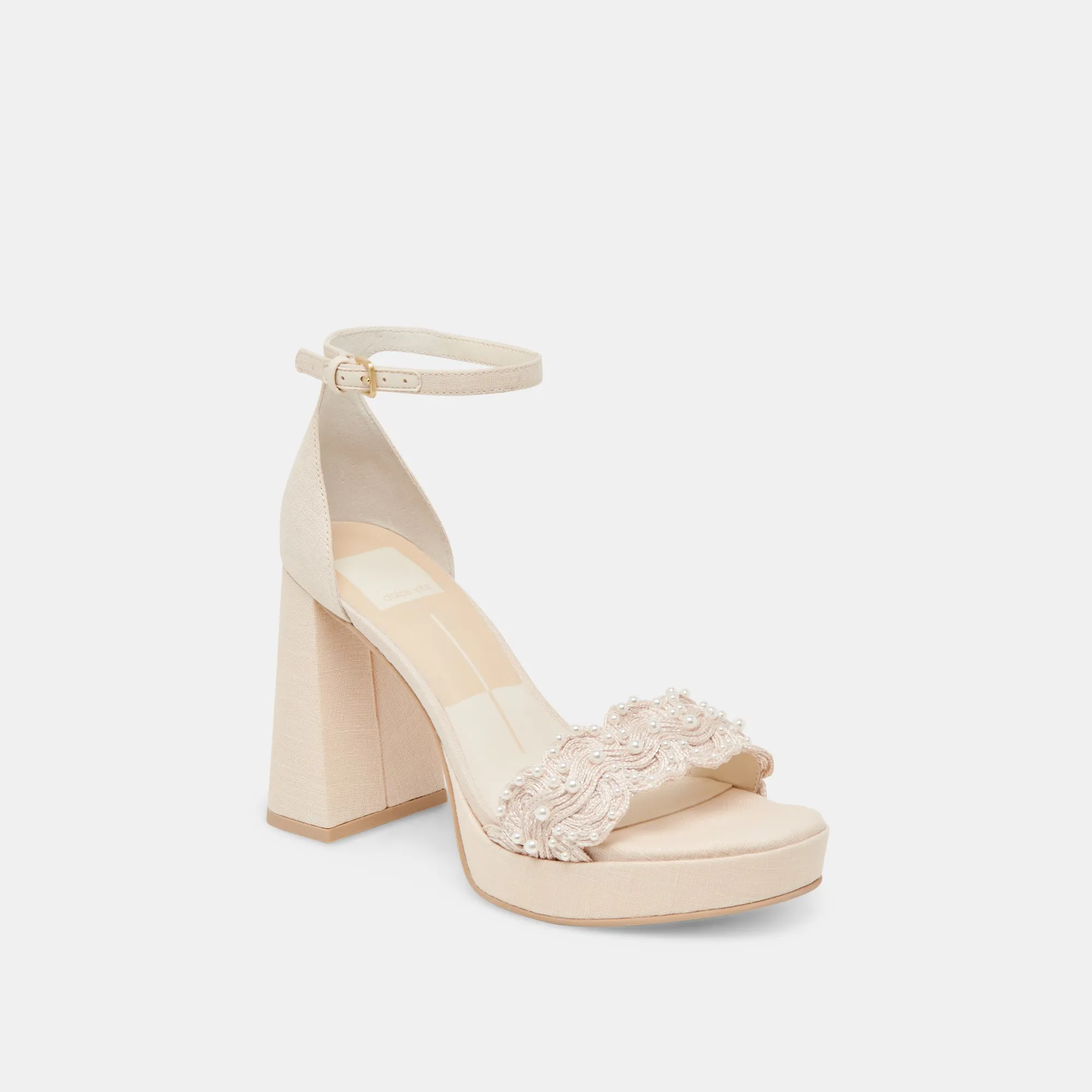 Bridal Heel Sandals PELTIN PEARL HEELS VANILLA WOVEN RAFFIA