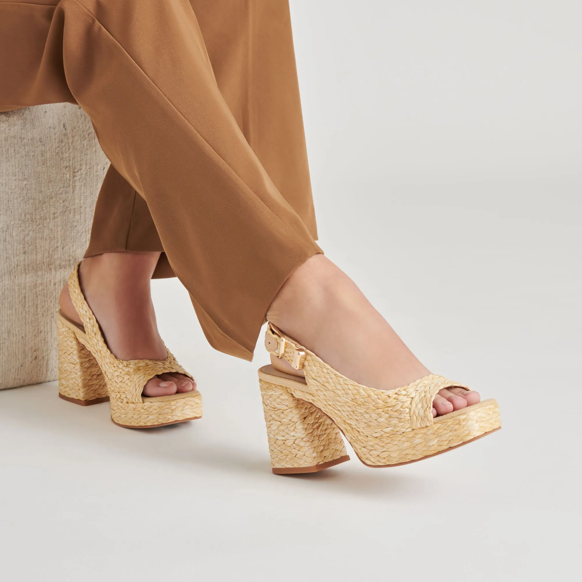 Customizable FLORES HEELS NATURAL RAFFIA