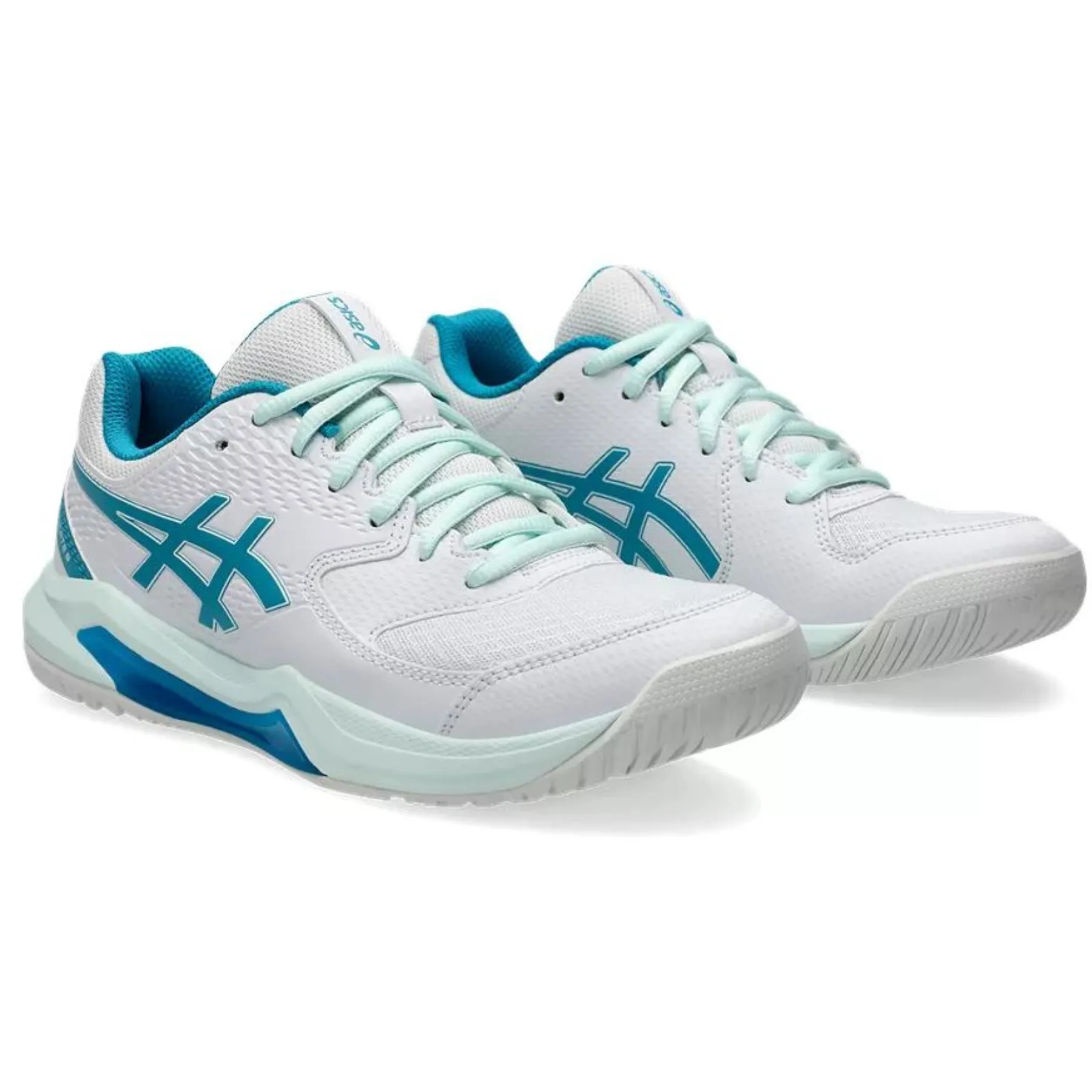 Asics Gel Dedicate 8 Womens Tennis Shoes - White/Teal Blue Durable