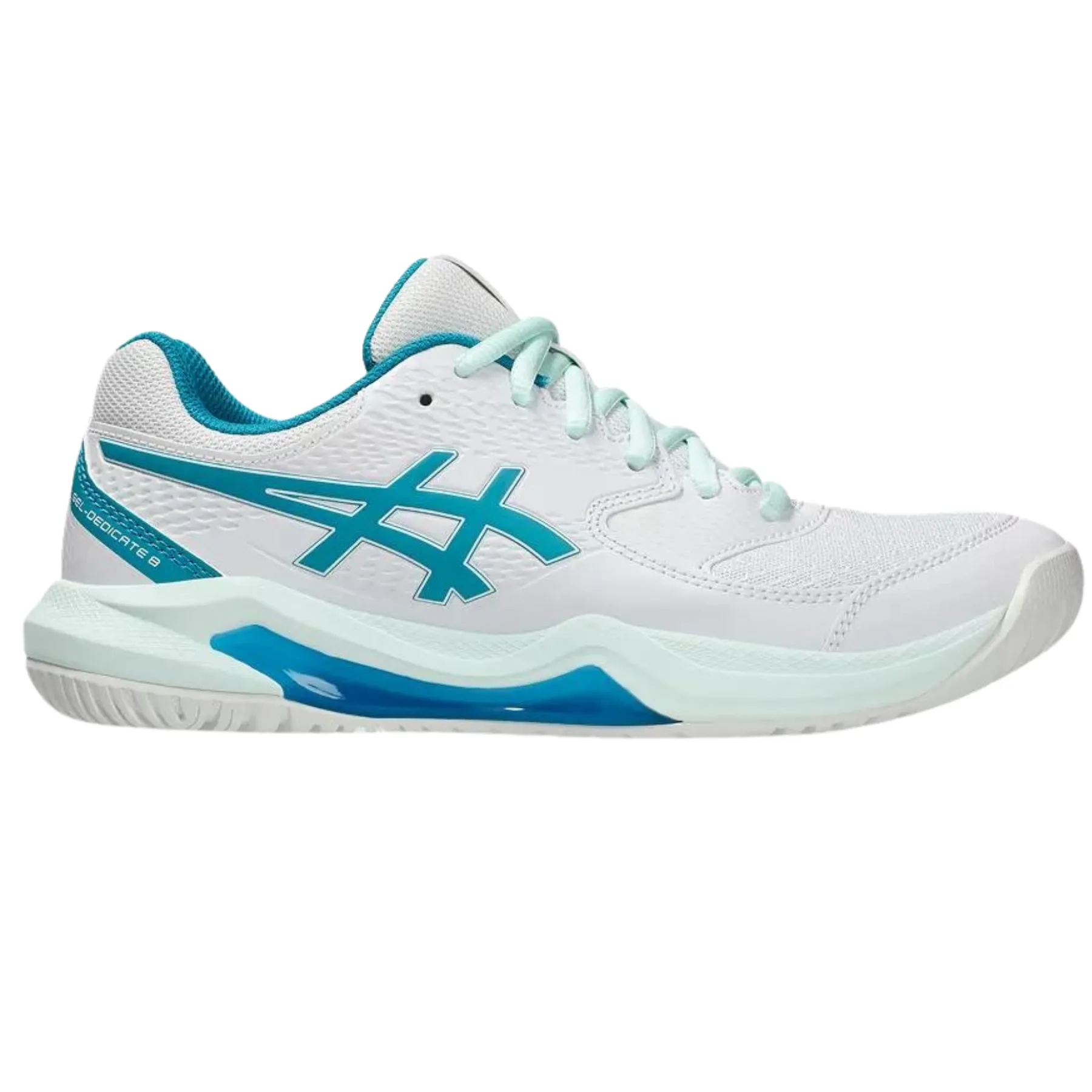 Shock absorption Long Wear Asics Gel Dedicate 8 Womens Tennis Shoes - White/Teal Blue