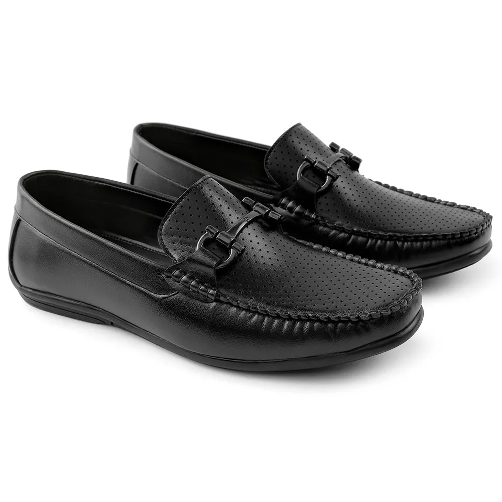 Premium Leather Shoes Move Free Fortune Black Casual Loafers For Men HML-10E By Liberty