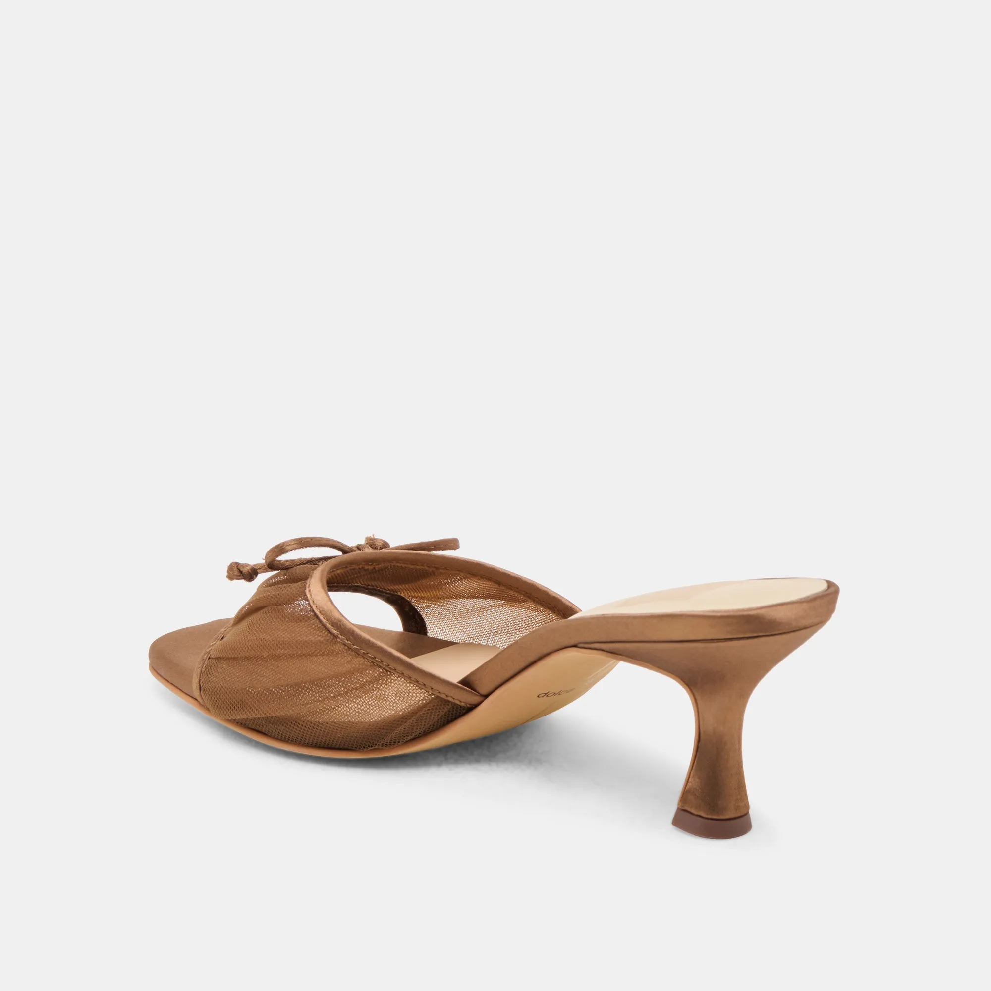 Open Toe Embroidered GALEN HEELS MID BROWN TULLE