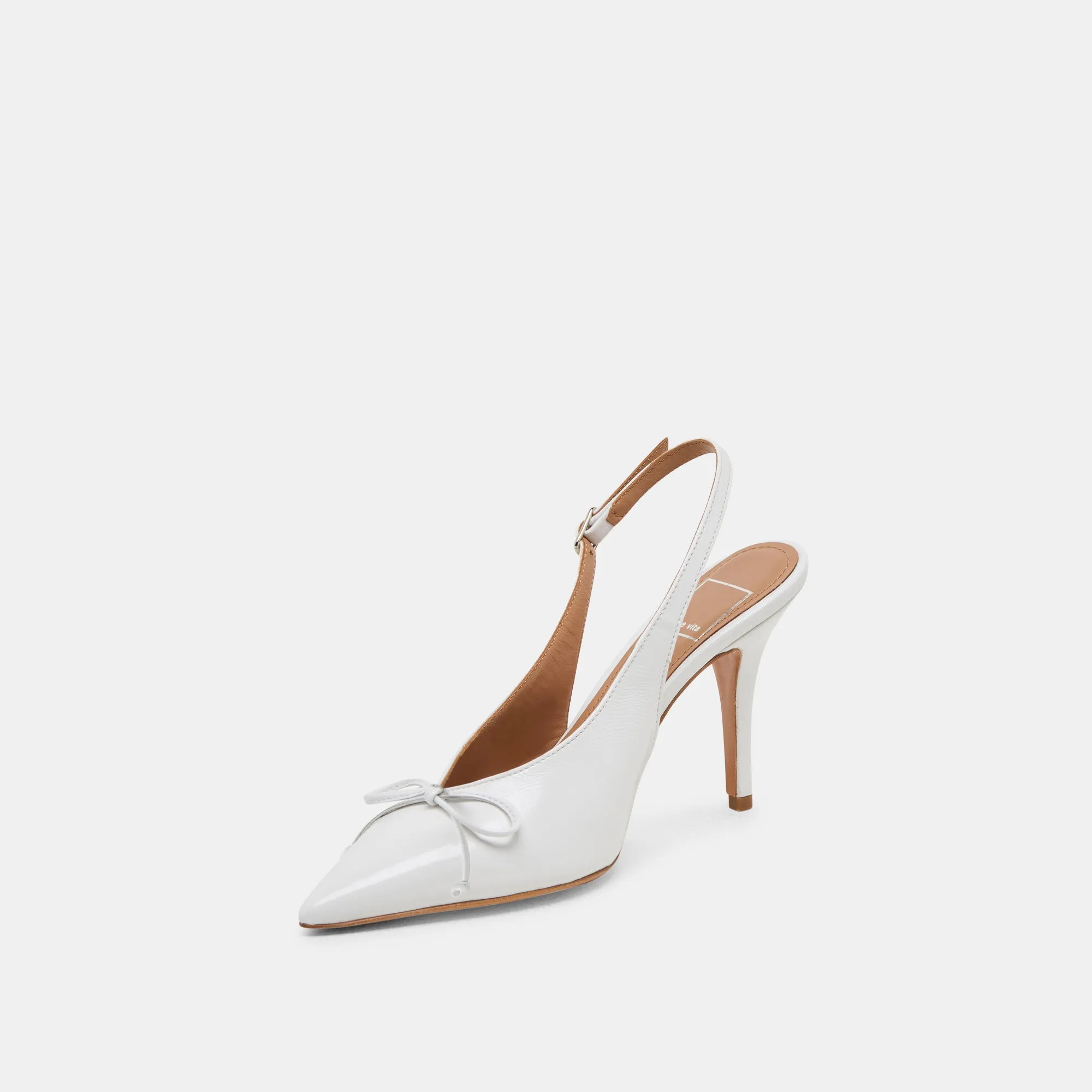 GEENA HEELS WHITE LEATHER Foot Protection Pointed Toe Pumps