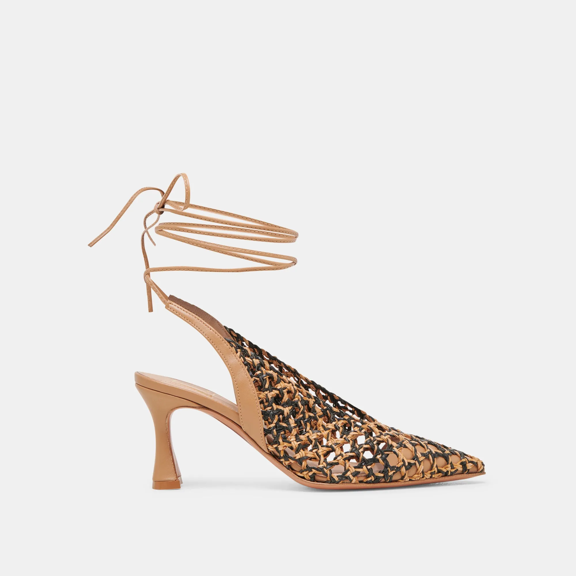 Open Toe Evening Pumps GESICA HEELS BLACK NATURAL WOVEN