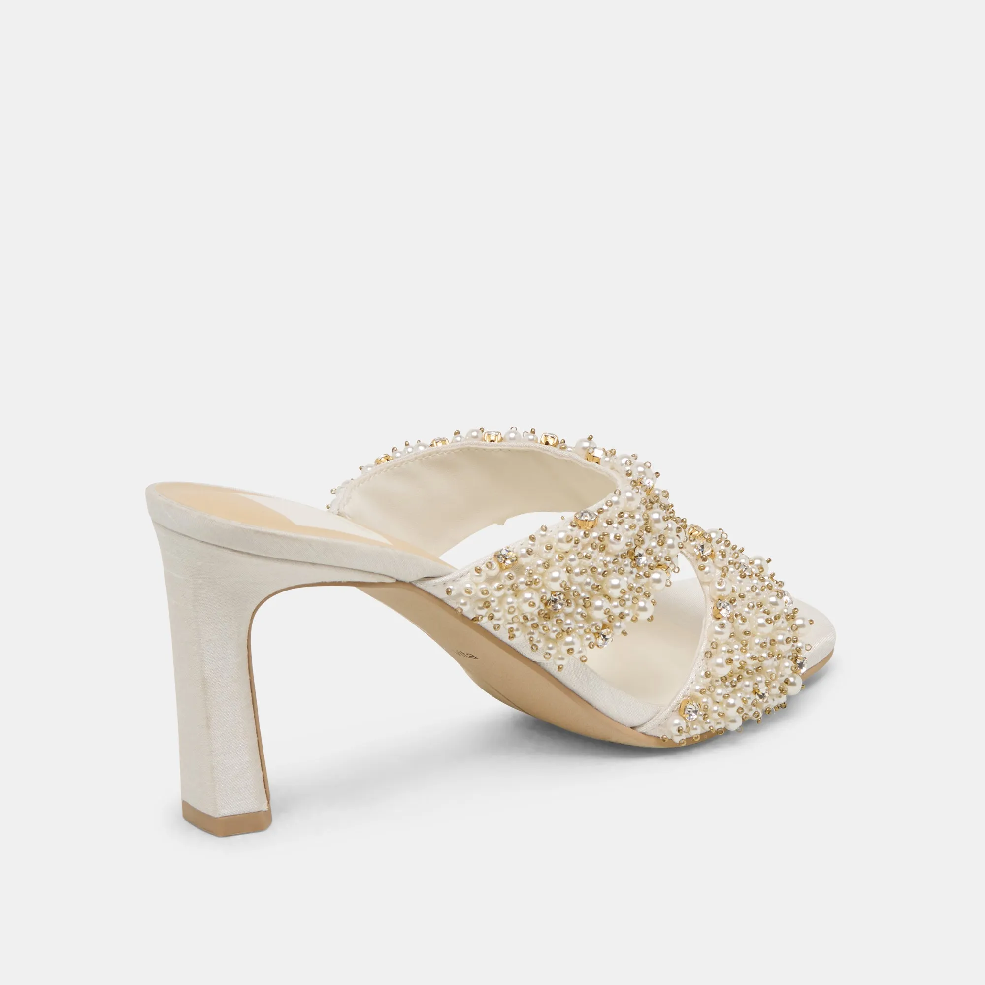 Wide toe box Fashion Heels for Summer GITEL RHINESTONE HEELS IVORY RHINESTONE