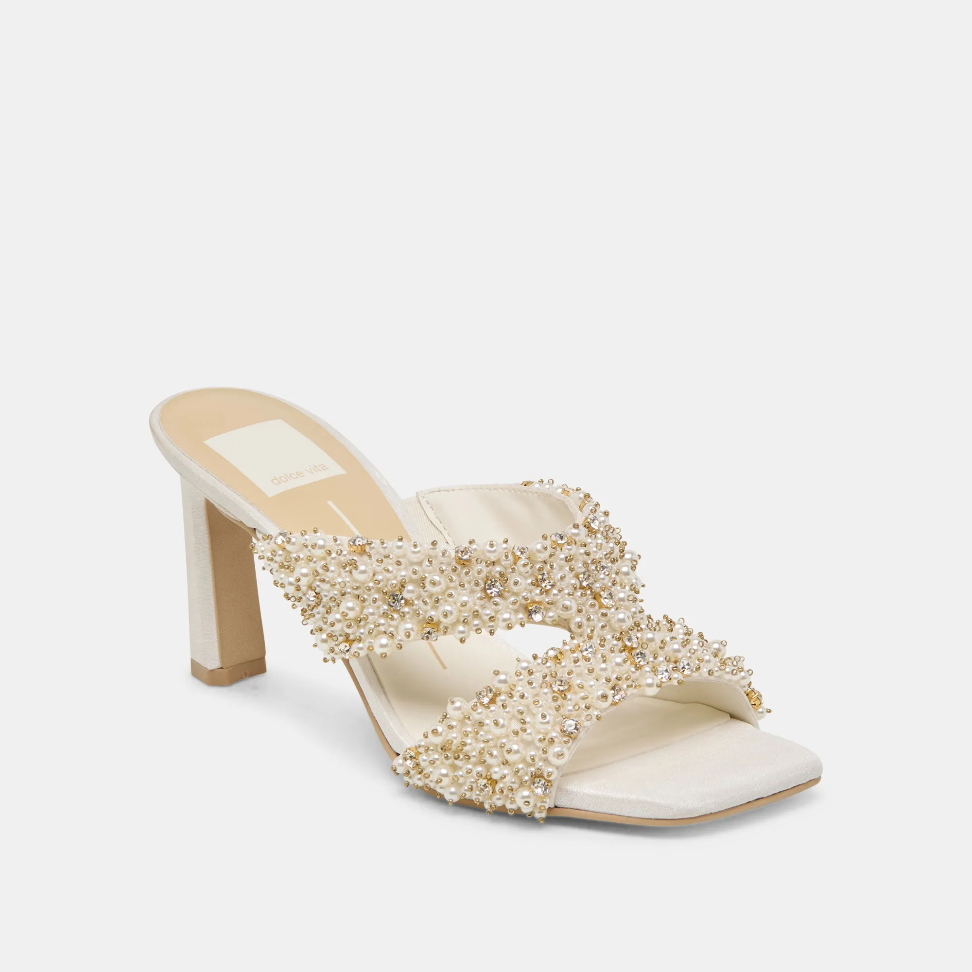 GITEL RHINESTONE HEELS IVORY RHINESTONE Sophisticated Sandals Comfortable Heels for Work