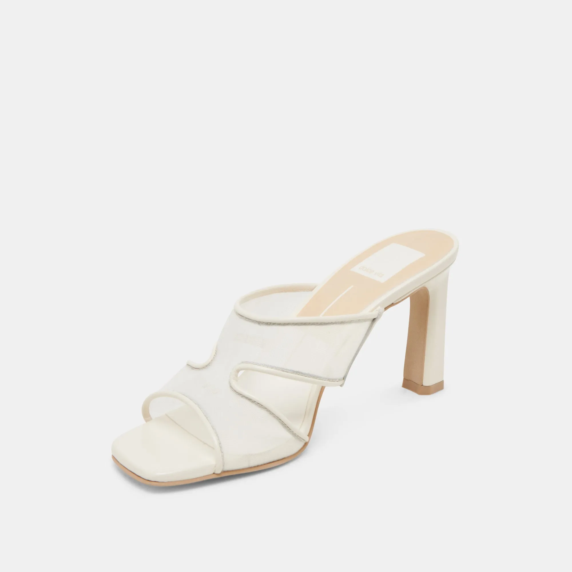 GITEL WIDE HEELS OFF WHITE MESH Soft Sole High Heels Durable Upper