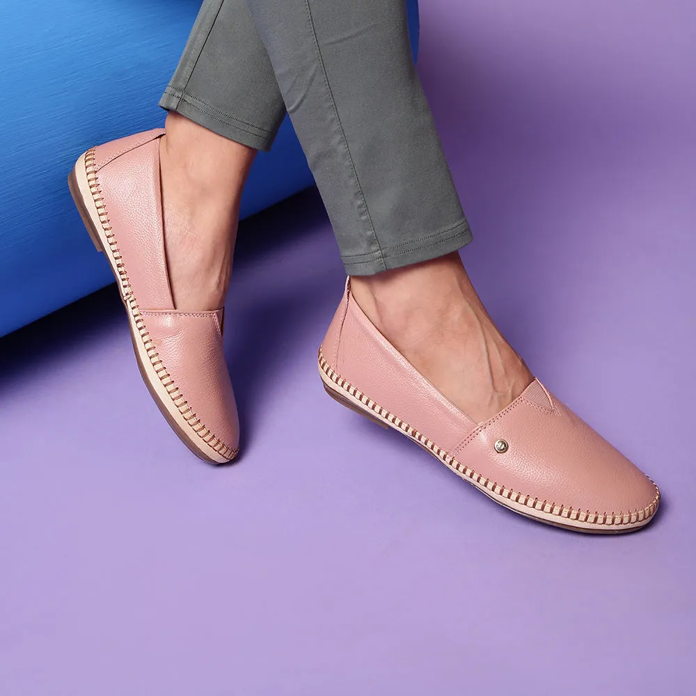 Japanese Minimalism Chrome-Tanned Healers Casual (Peach) Ballerina Shoes For Ladies LARRY-02 By Liberty