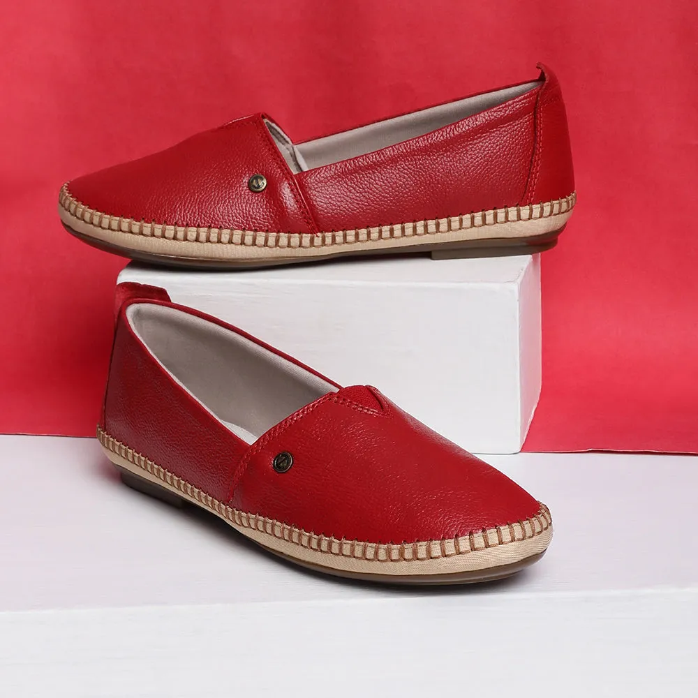 Healers Casual (Red) Ballerina Shoes For Women LARRY-02 By Liberty Leather Upper Soft Leather Slip-ons