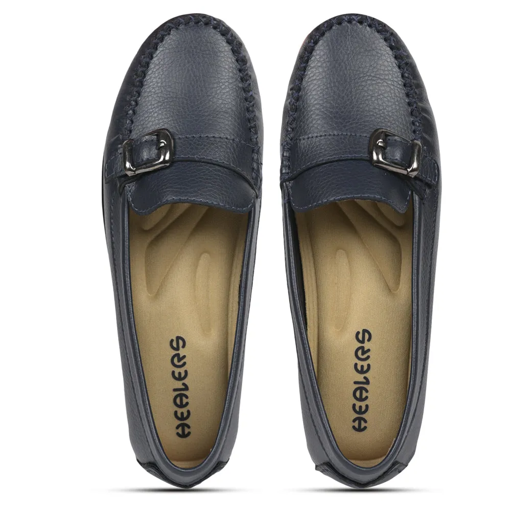 Flat Sole Healers Navy Blue Casual Loafers For Women GI-SML-01 By Liberty