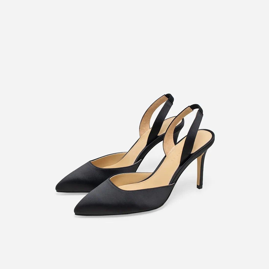 Sophisticated Suede Heels Hebe Satin Slingback Pumps