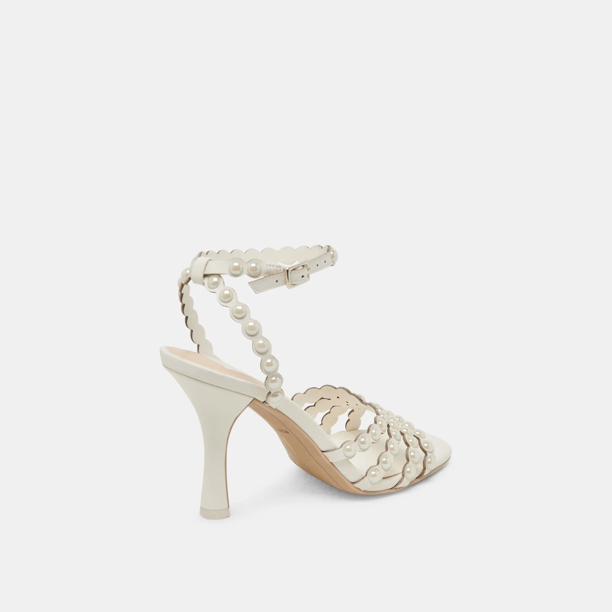 HELLEN PEARL HEELS WHITE LEATHER Peep Toe Sandals for Party Evening Footwear