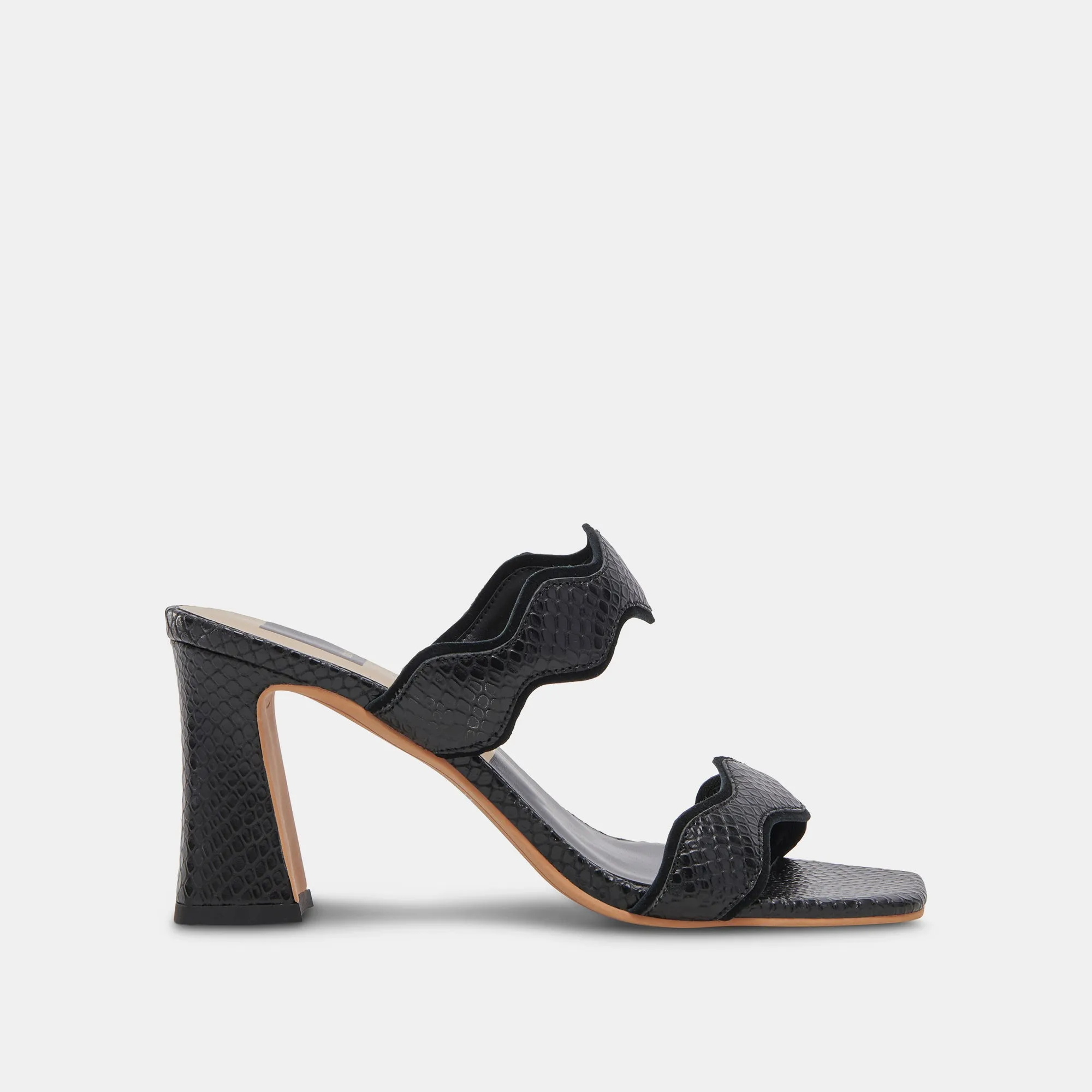 ILVA WIDE HEELS ONYX EMBOSSED LEATHER Sleek Heeled Sandals Classic Design