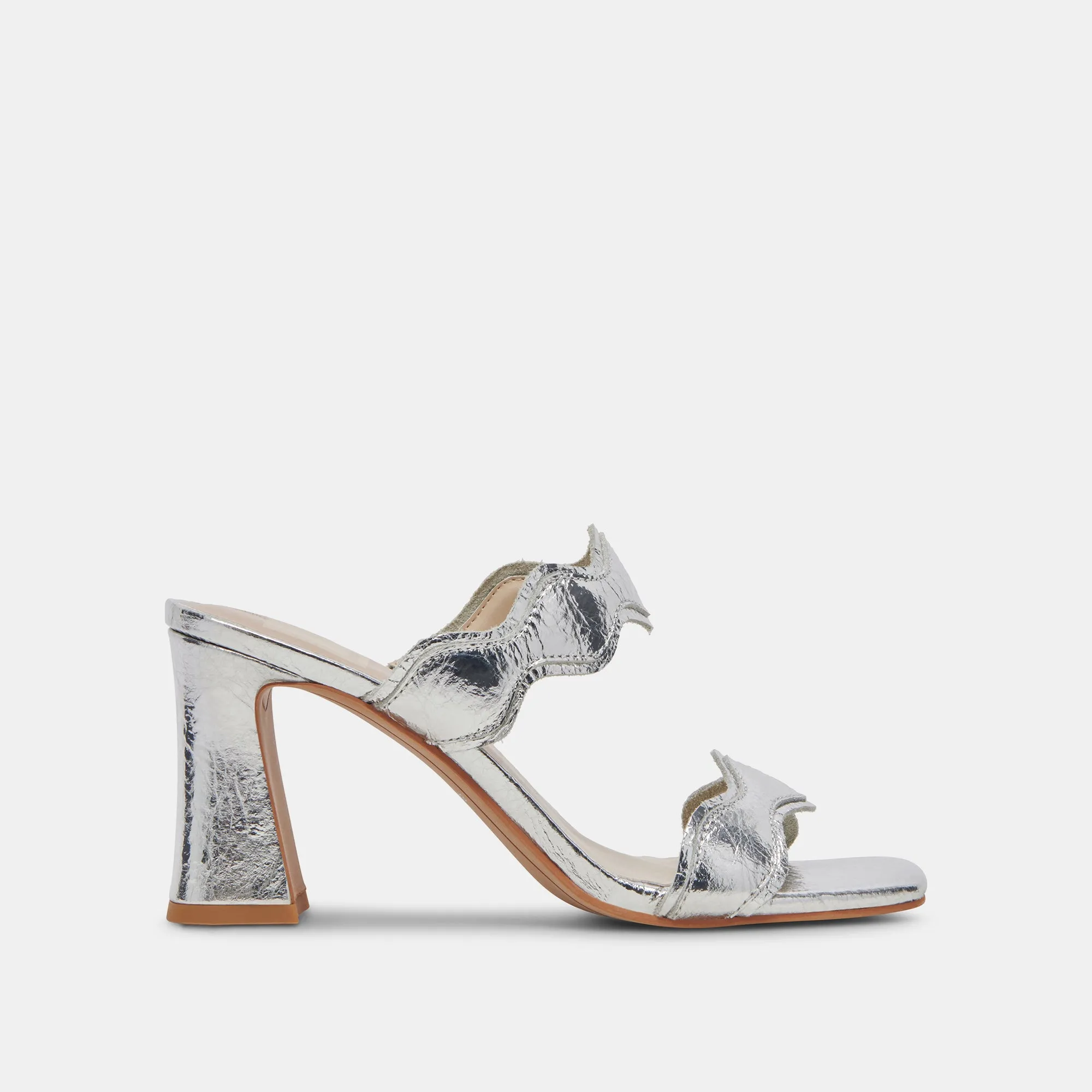 ILVA WIDE HEELS SILVER DISTRESSED LEATHER Strap closure
