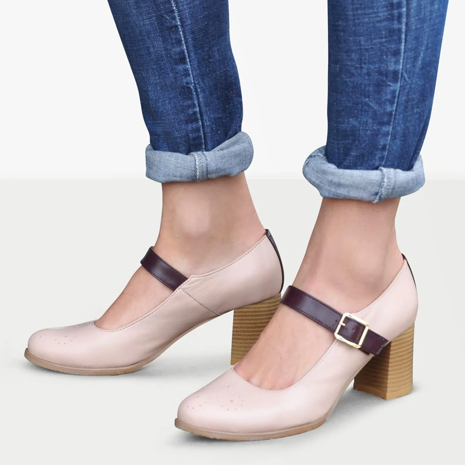 Janis - Mary Jane Heels Natural Tread