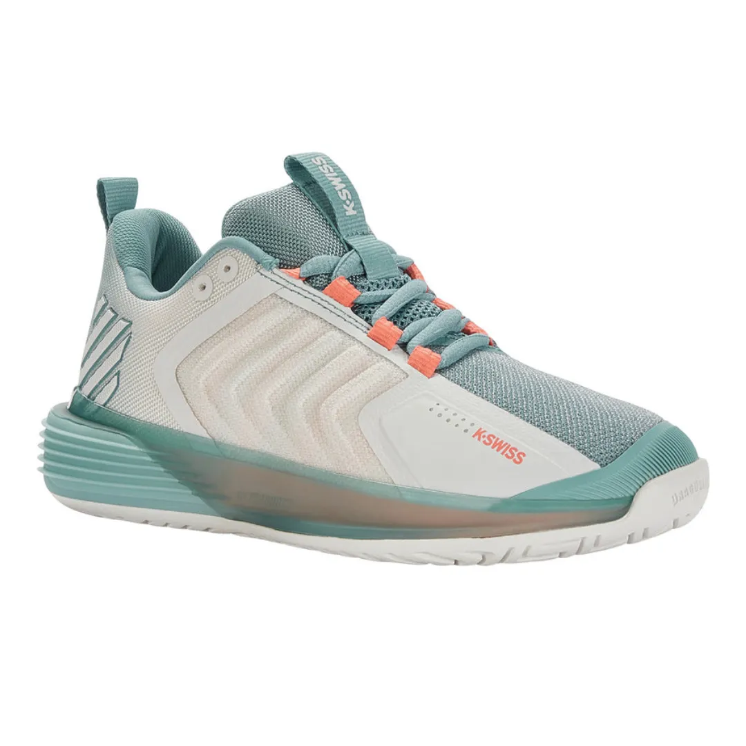 Flex support K Swiss Ultrashot 3 Women Tennis Shoes  - Blanc de Blanc/Nile Blue/Desert Flower
