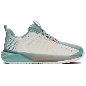 Cushioned Feel K Swiss Ultrashot 3 Women Tennis Shoes  - Blanc de Blanc/Nile Blue/Desert Flower