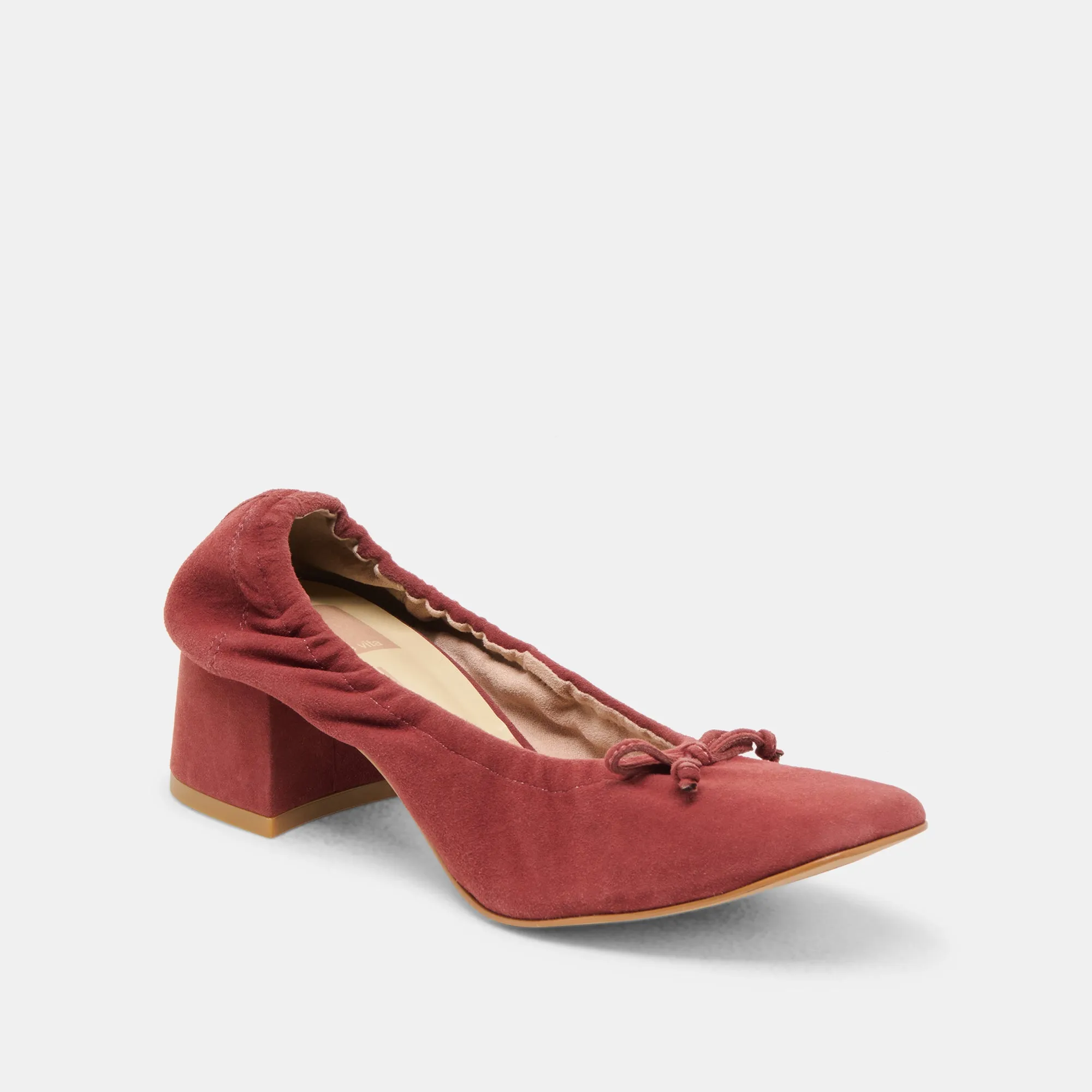 Minimalist Contoured Footbed KARMIN HEELS BRANDY SUEDE