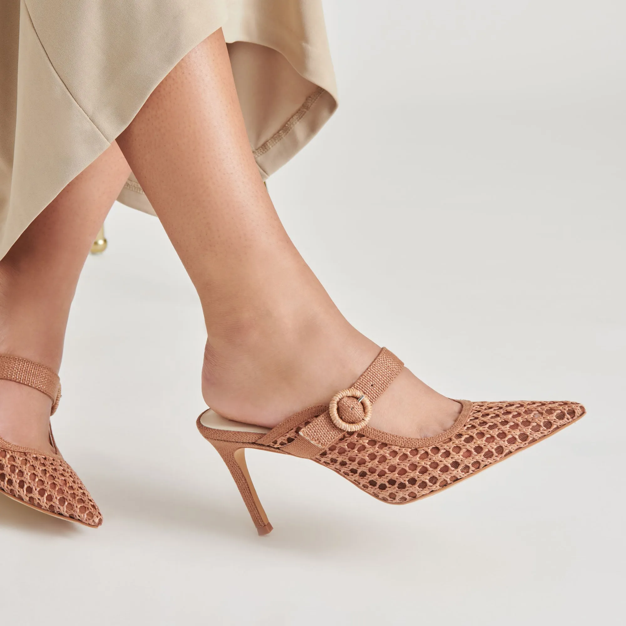 KEEKEE HEELS SADDLE WOVEN RAFFIA Chunky Wedge Heels