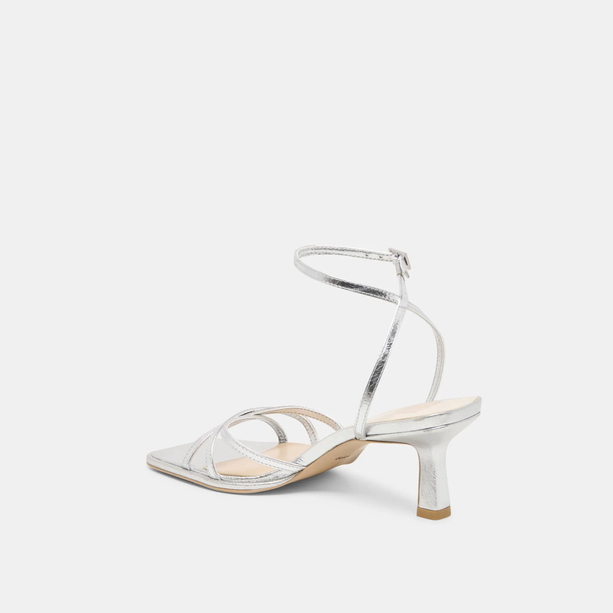 MANJI HEELS SILVER METALLIC LEATHER studded mesh construction