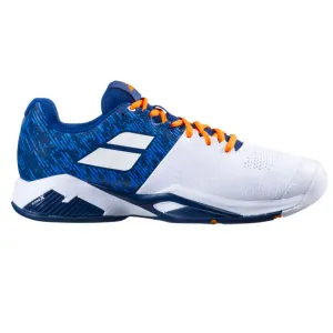 Babolat Propulse Blast All Court Men's Tennis Shoes - White/Dark Blue Compact Fit Responsive