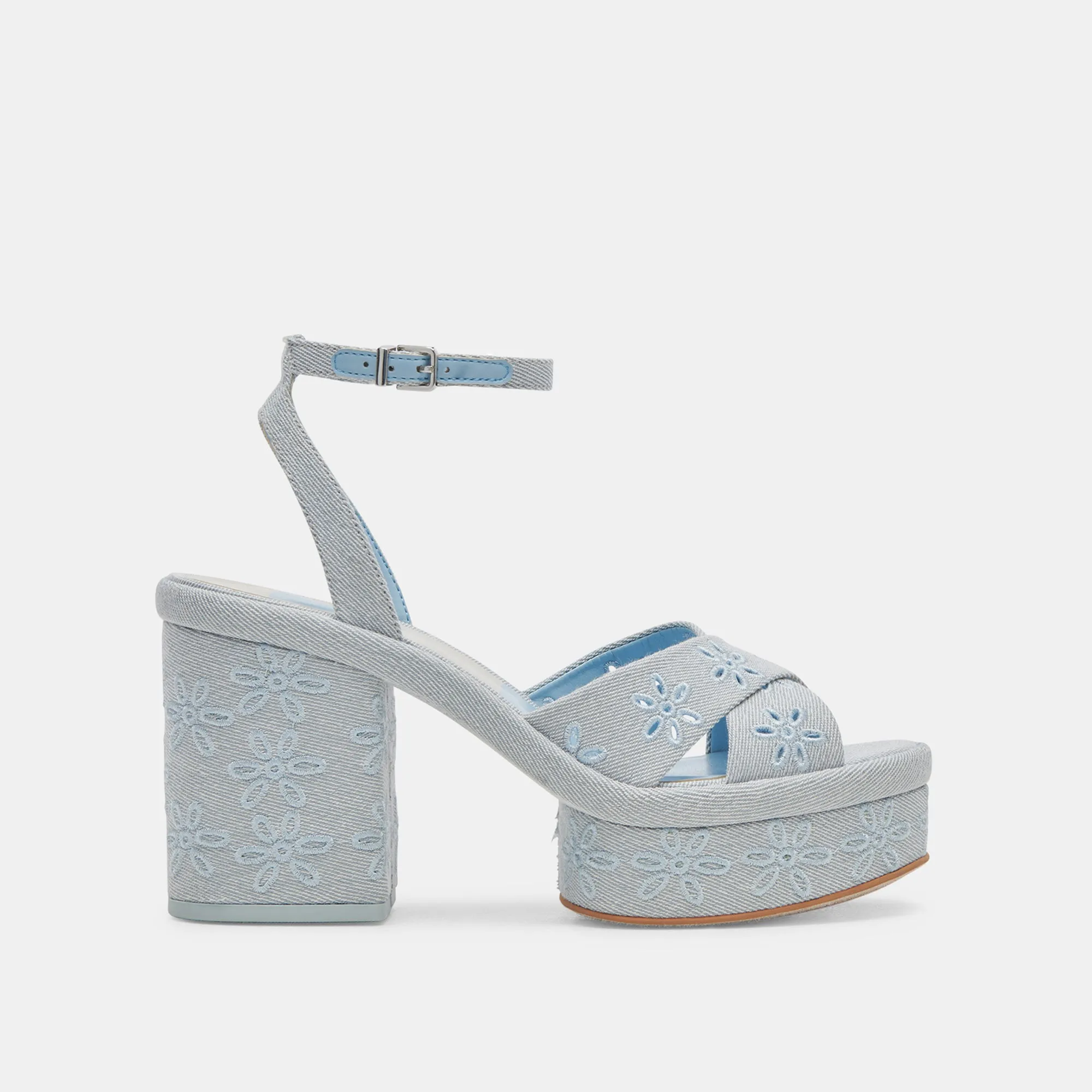 LAISHA HEELS LIGHT BLUE FLORAL EYELET Anti Slip
