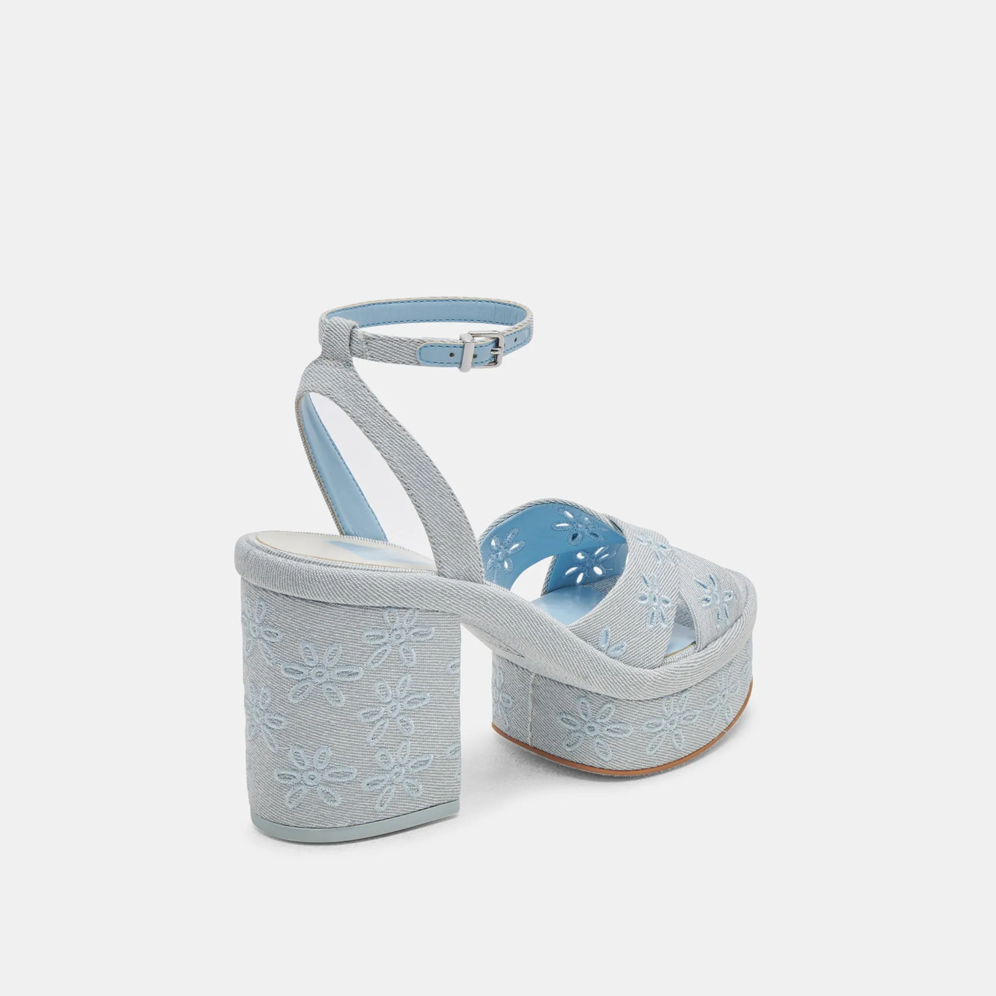 LAISHA HEELS LIGHT BLUE FLORAL EYELET Beach Wedding Heels Fashion Footwear
