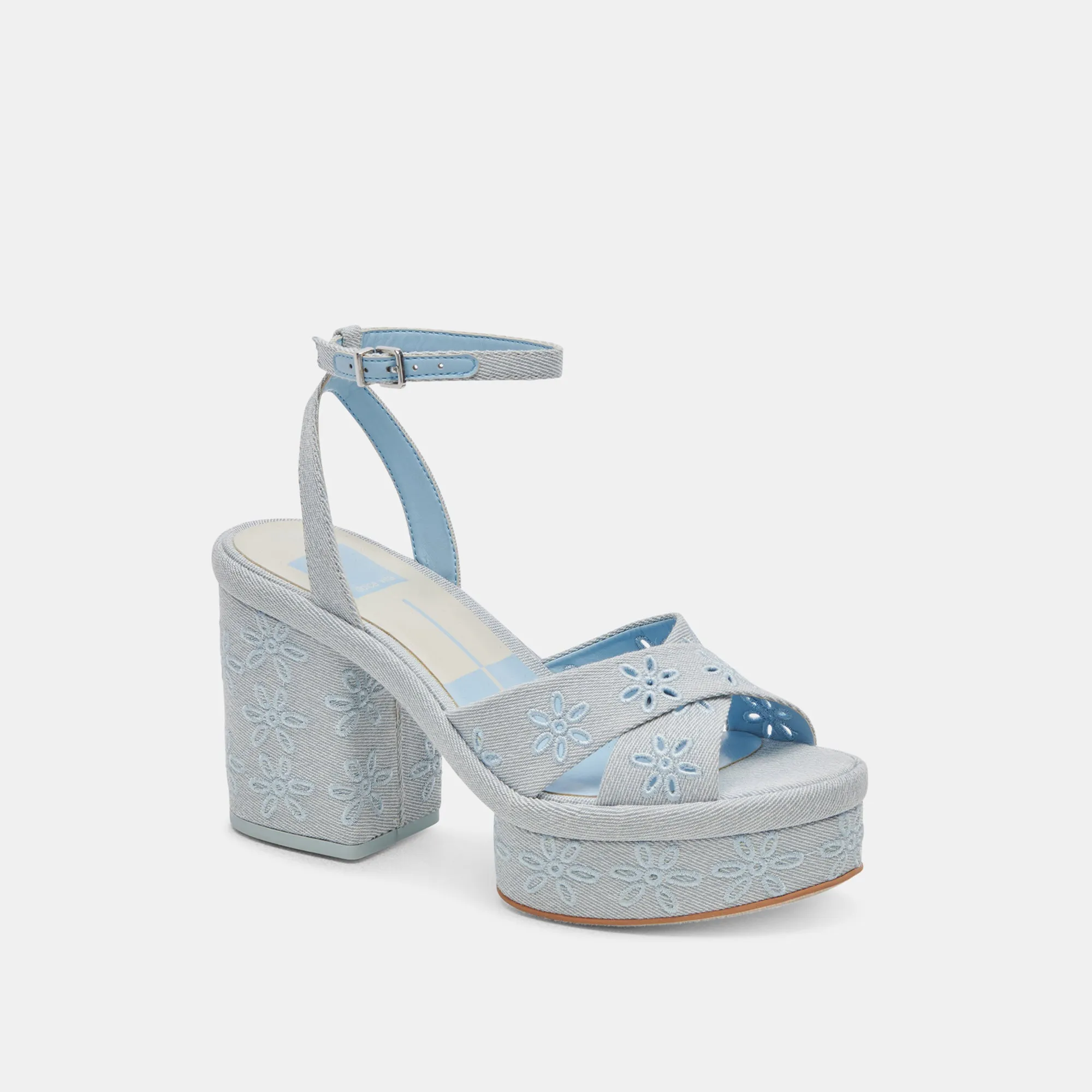 LAISHA HEELS LIGHT BLUE FLORAL EYELET Anti Bacterial