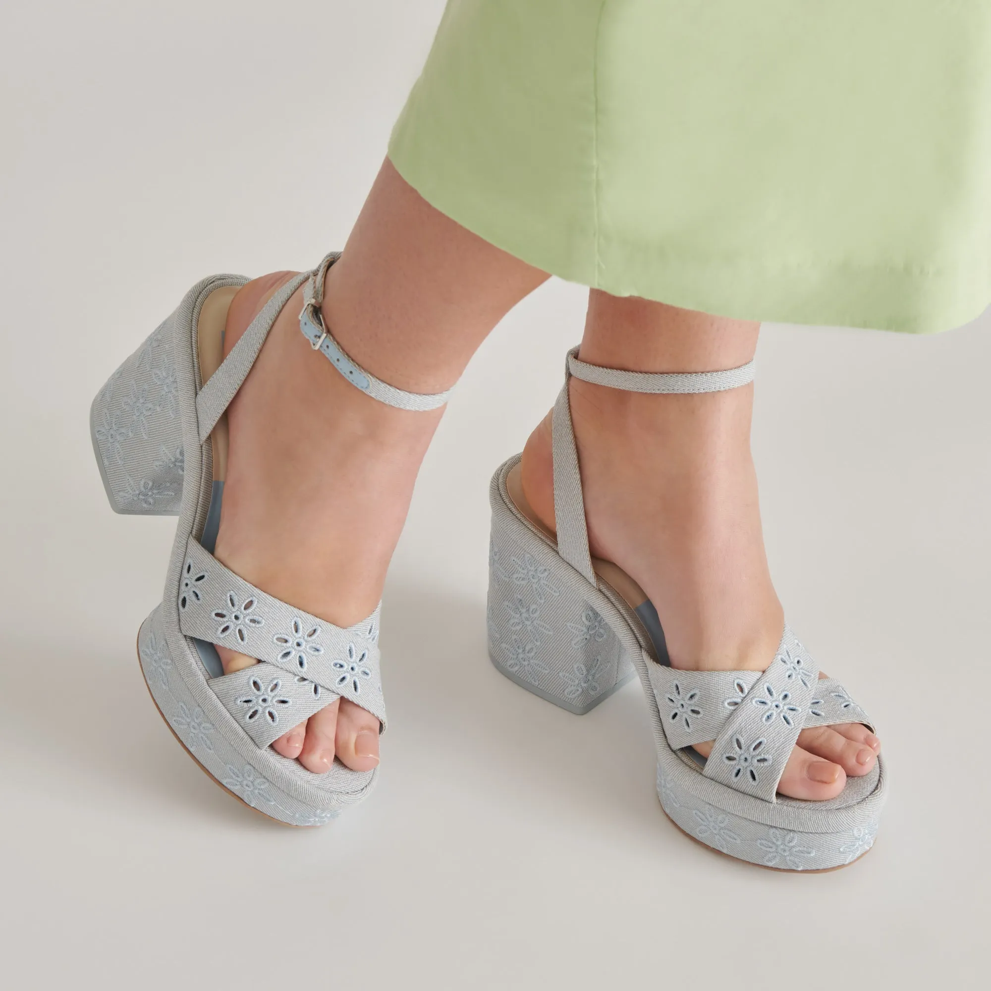 LAISHA HEELS LIGHT BLUE FLORAL EYELET Enhanced Mobility