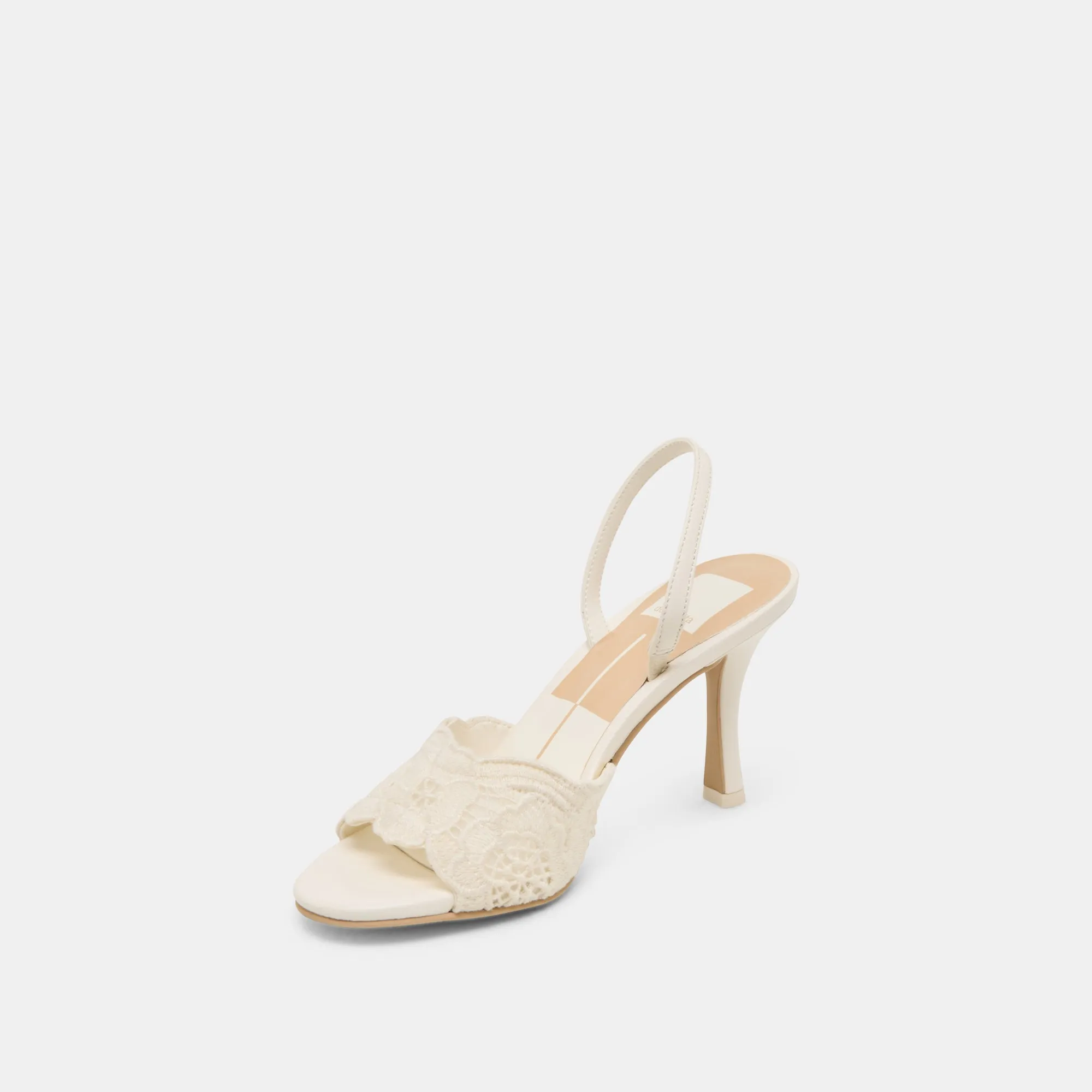 LARRA HEELS WHITE CROCHET Wide Heel Pumps Ankle Strap Heels