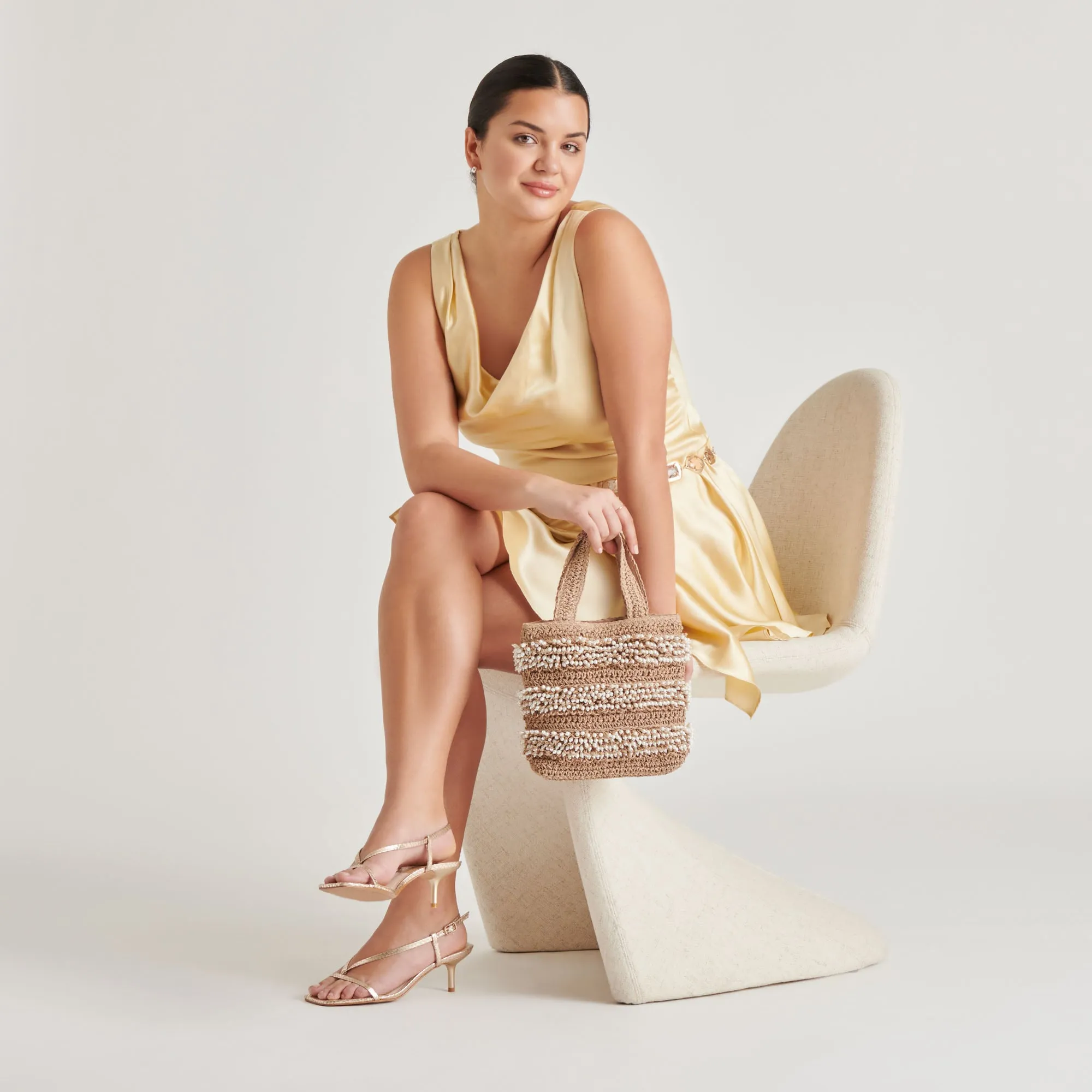 Flexible Construction LAURY HEELS CHAMPAGNE EMBOSSED LEATHER