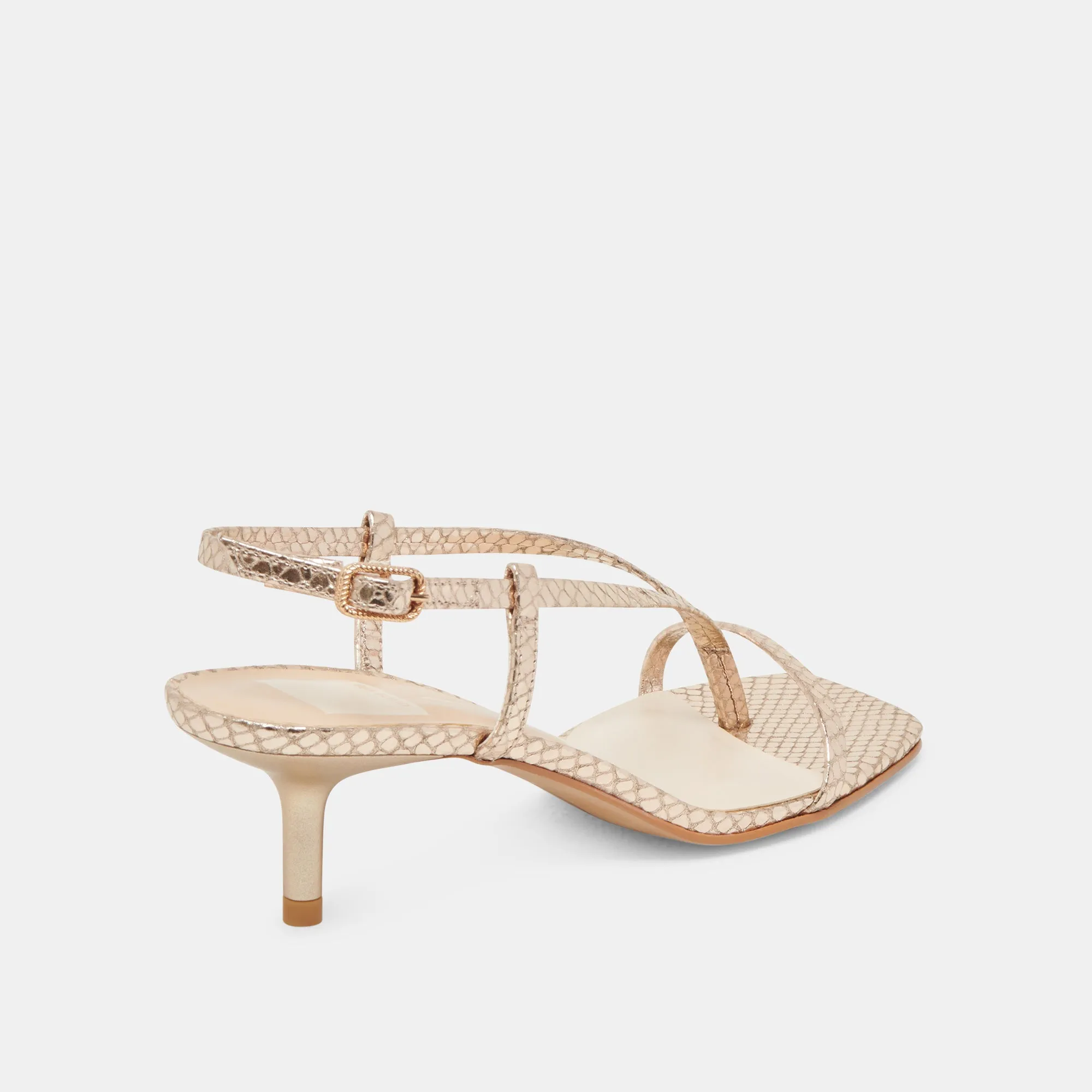 LAURY HEELS CHAMPAGNE EMBOSSED LEATHER Block Heel