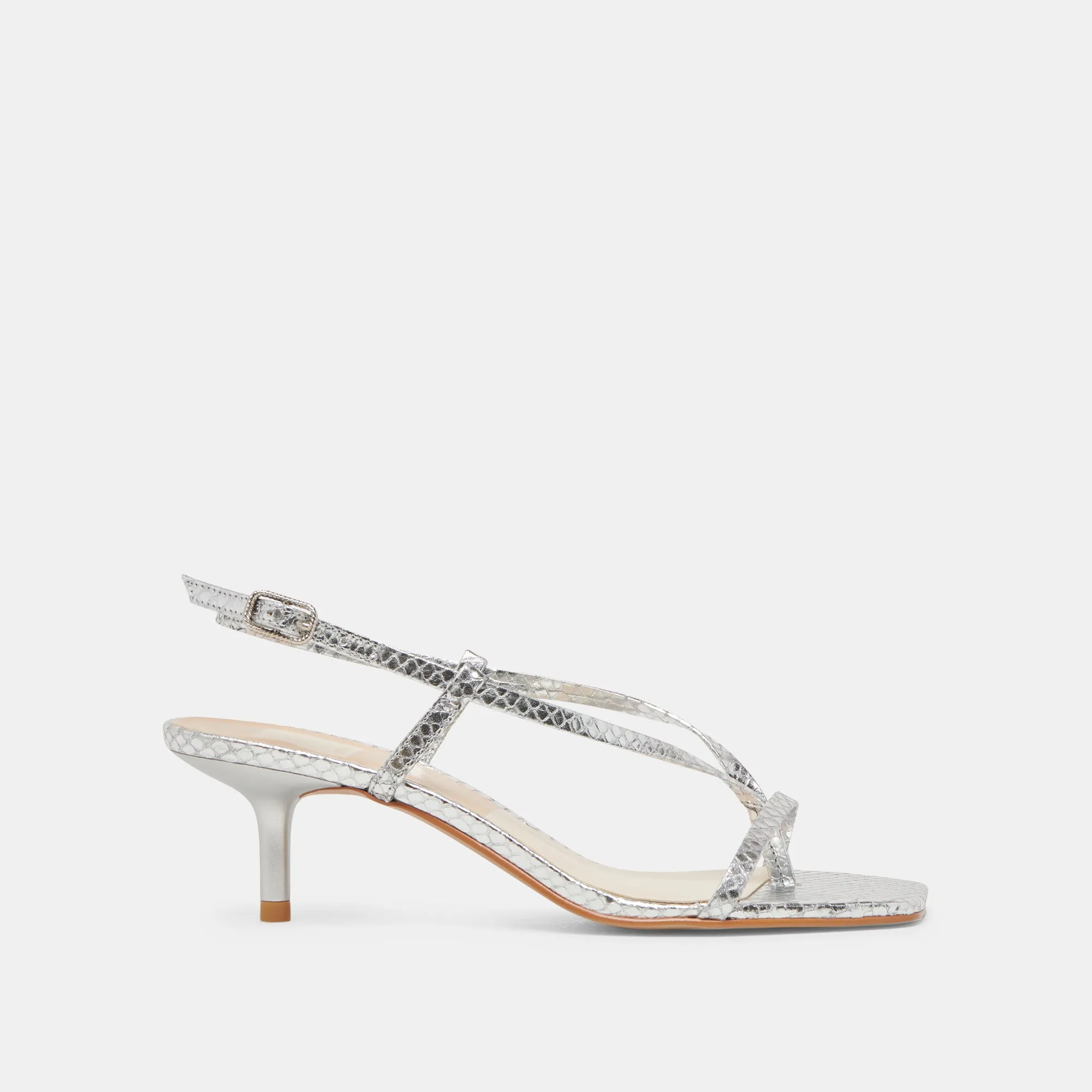 LAURY HEELS SILVER EMBOSSED LEATHER Luxe Leather Heels