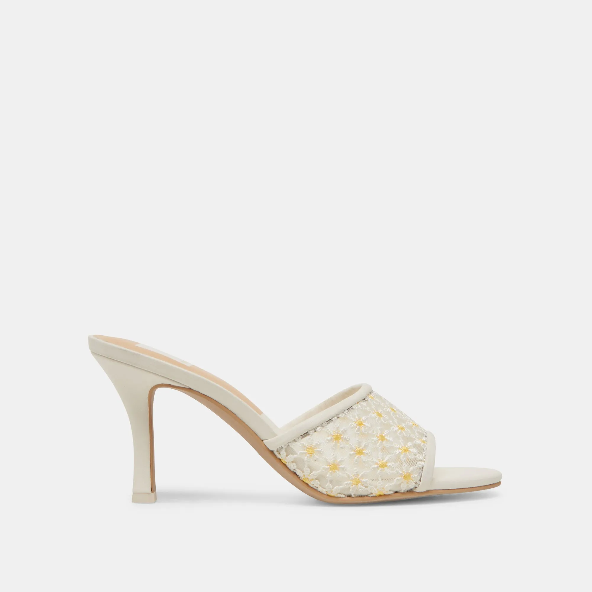 Evening Pumps LAVENA FLORAL HEELS WHITE YELLOW FLORAL MESH