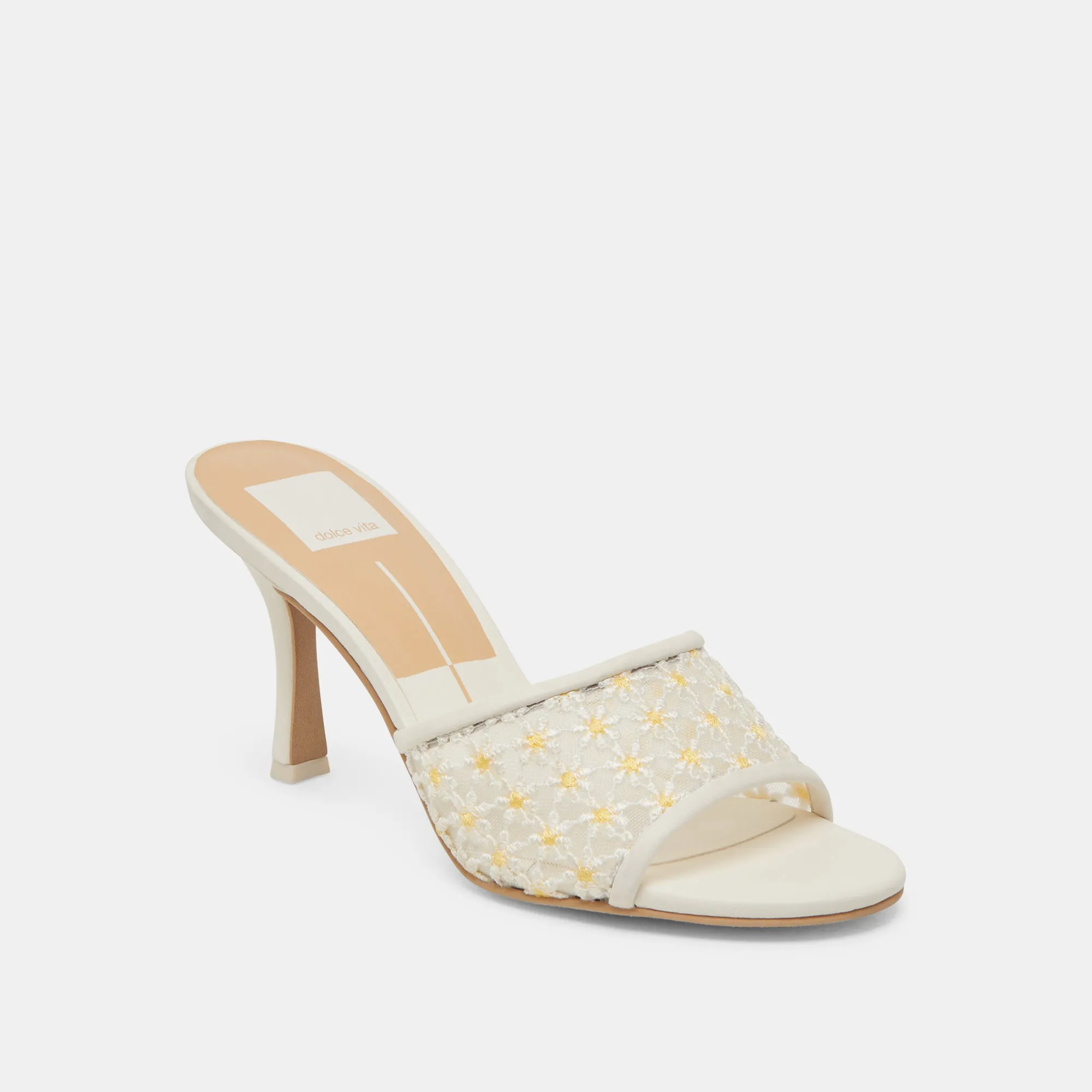 LAVENA FLORAL HEELS WHITE YELLOW FLORAL MESH Textured Finish