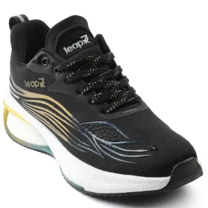 Leap7x Black Sports Lacing Running Shoes For Men MOSCOW-2 By Liberty running shoes for long - distance runners Seamless Design