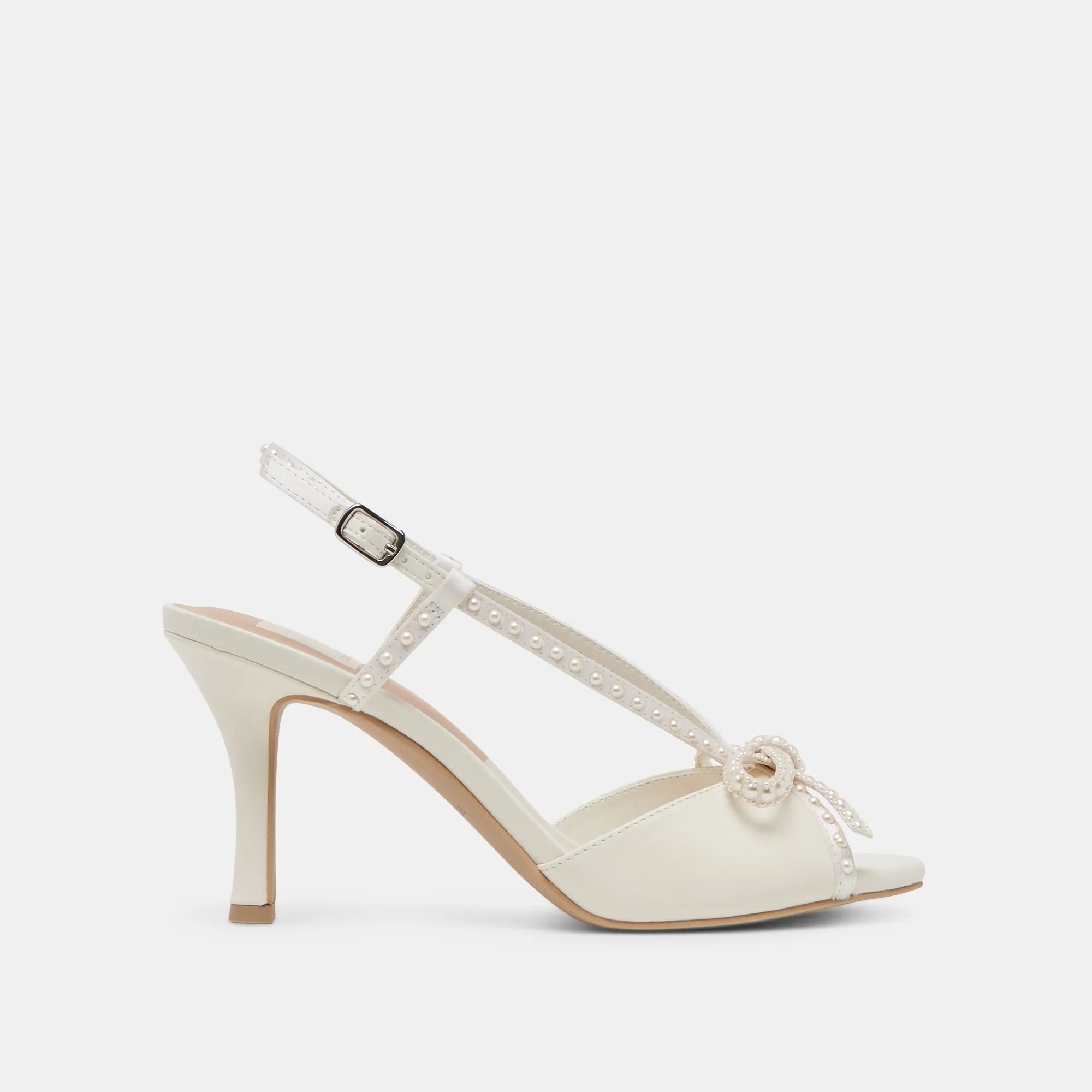 LONNY PEARL HEELS WHITE SATIN Trendy Footwear Evening Footwear