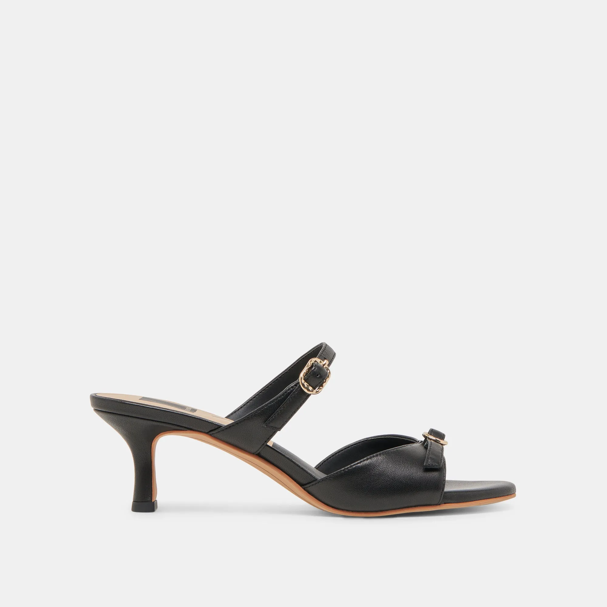 LORALI HEELS BLACK LEATHER Comfortable Linings perforated