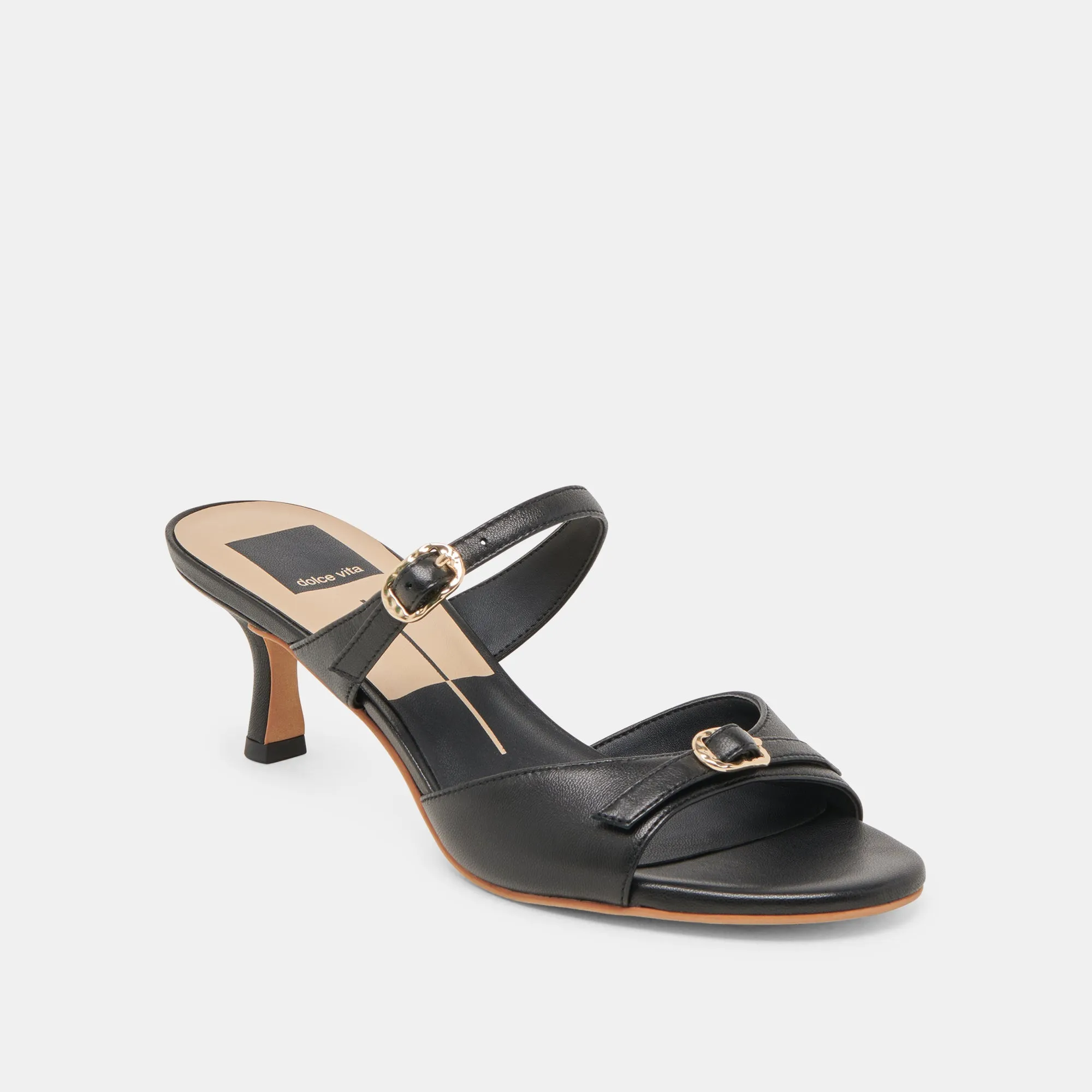 LORALI HEELS BLACK LEATHER Cushioned Sole Plush Heels
