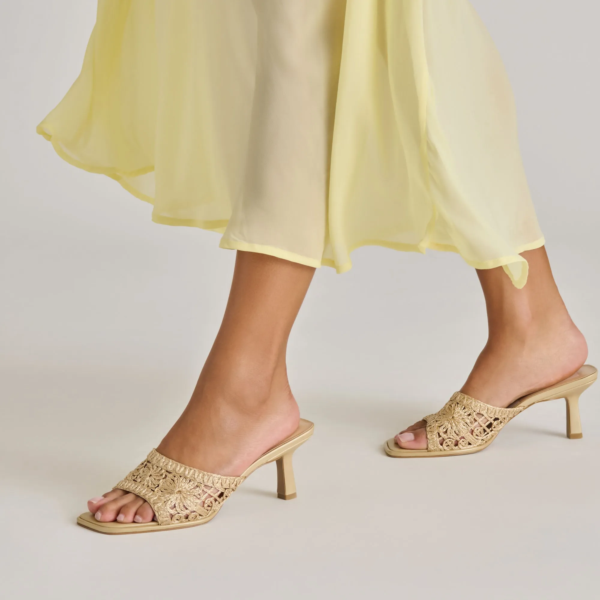 MAYLAH HEELS LIGHT GOLD MACRAME Wedding Heels for Bridesmaids