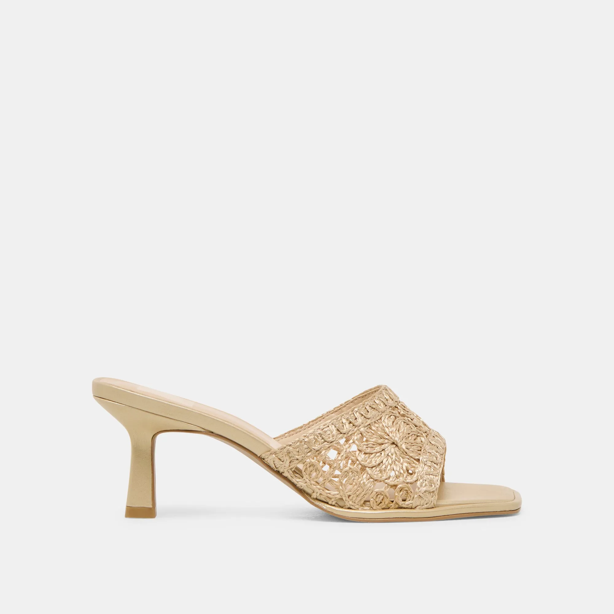 MAYLAH HEELS LIGHT GOLD MACRAME Soft Cushioning Retro Stilettos
