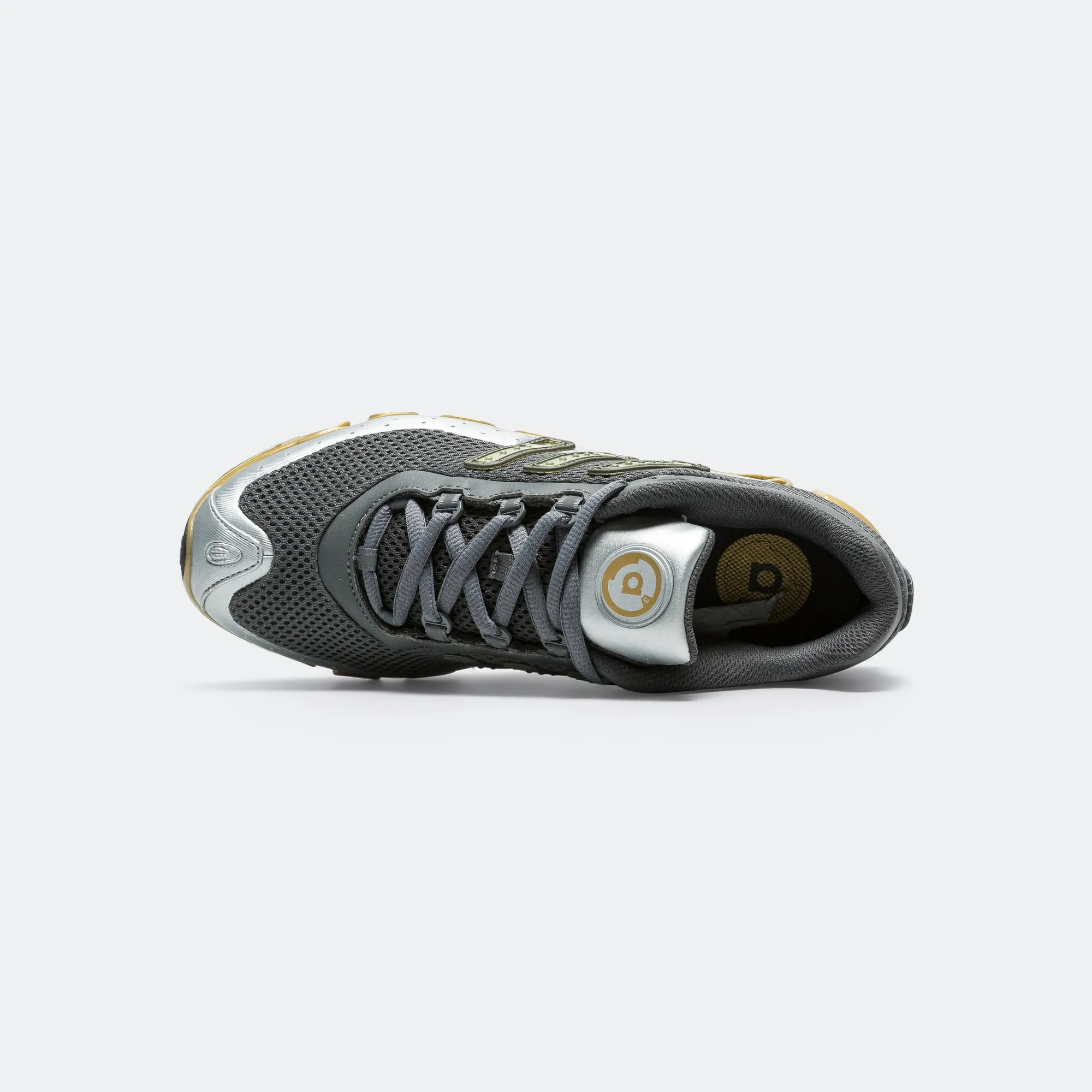 Megaride - Grey Four/Gold Metallic-Metallic Silver Snug Heel Lock TPU Midsole