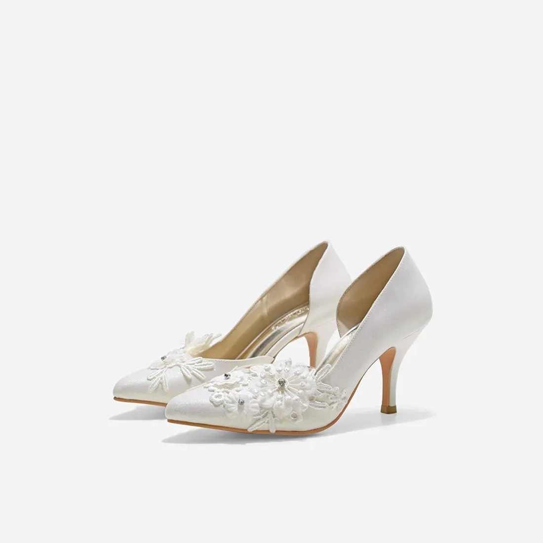 Mell Lace Cynthia White Glitter Heels Work Pumps Elegant Footwear