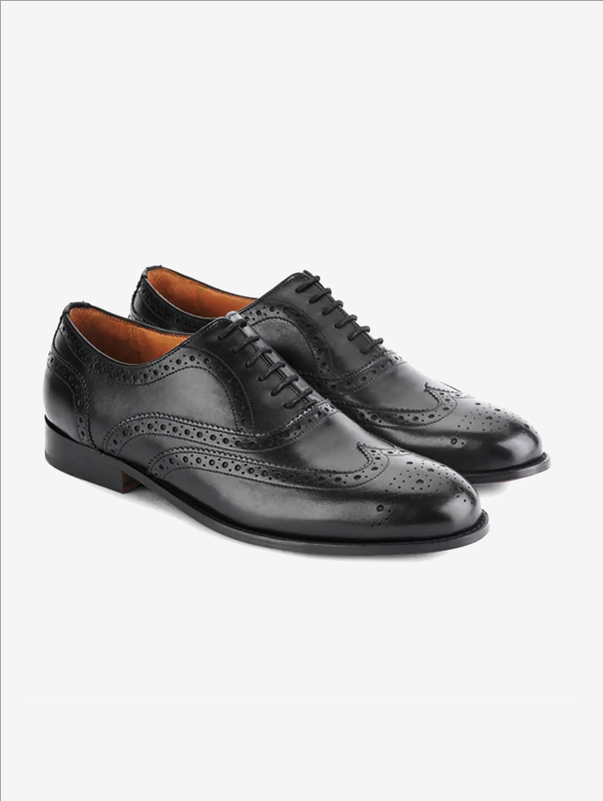 Leather Step On Fit Leather men's leather perforated wingtip oxford- black