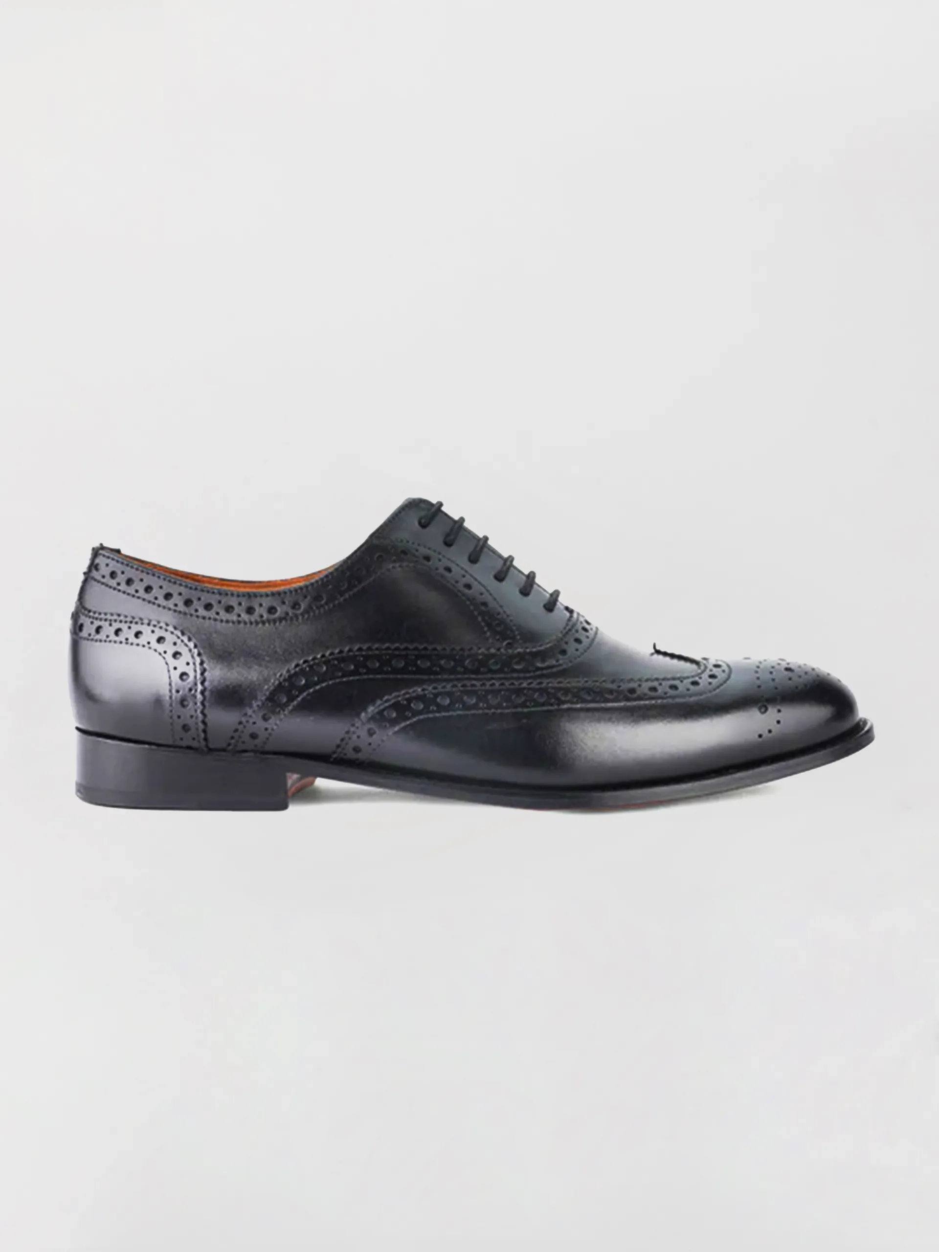 men's leather perforated wingtip oxford- black Retro Oxfords