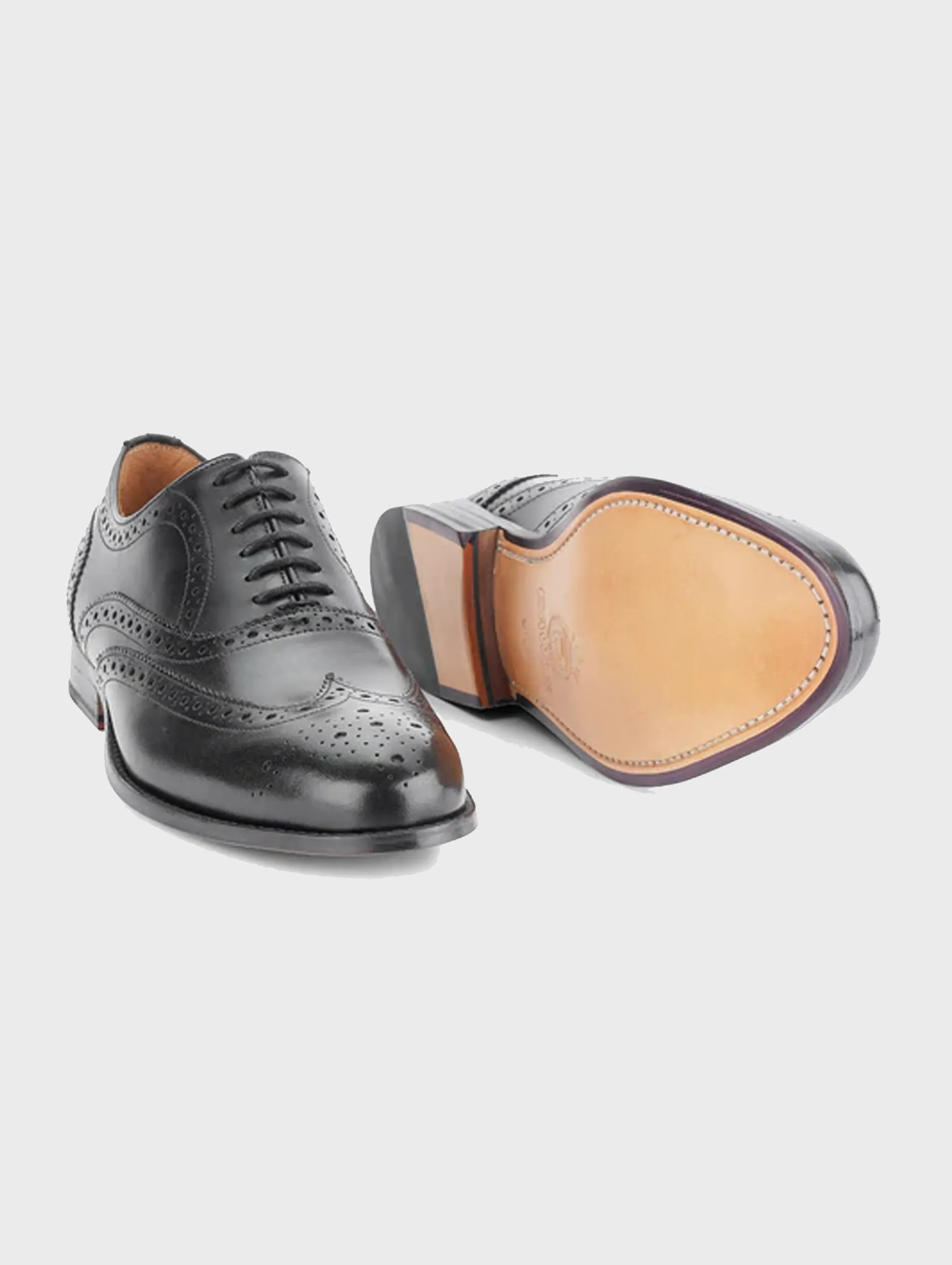 men's leather perforated wingtip oxford- black Quick Step