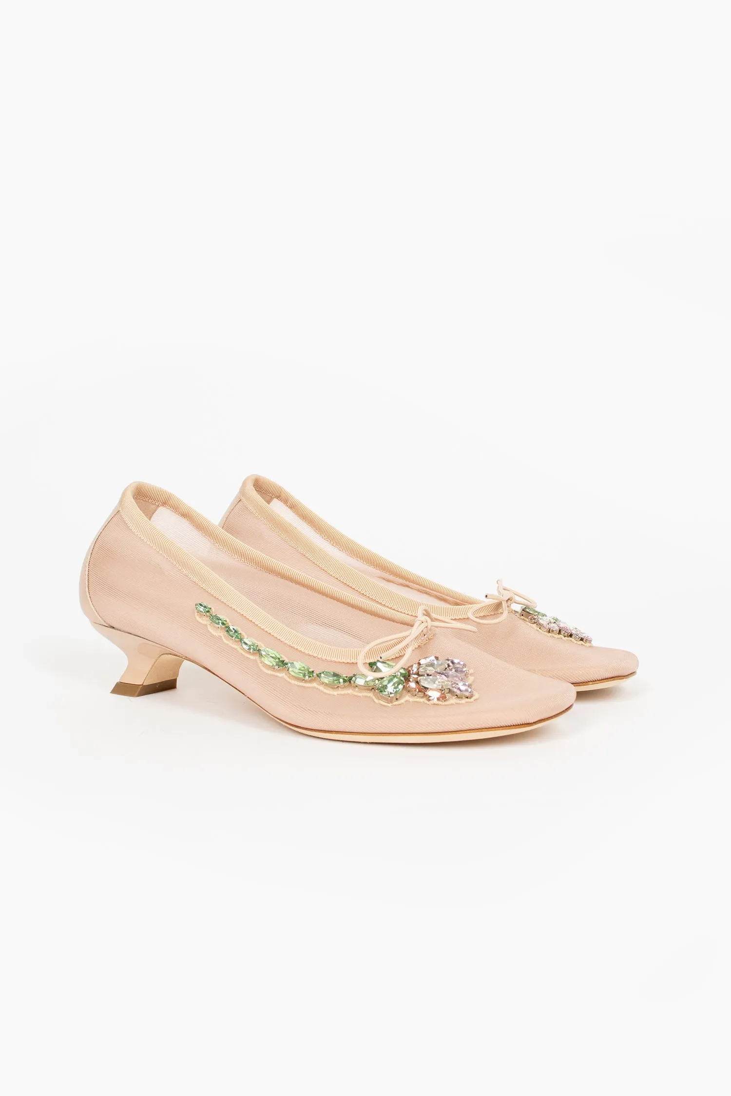Mesh Embroidery Ballerina Heel Nude/Pink Slip On Style