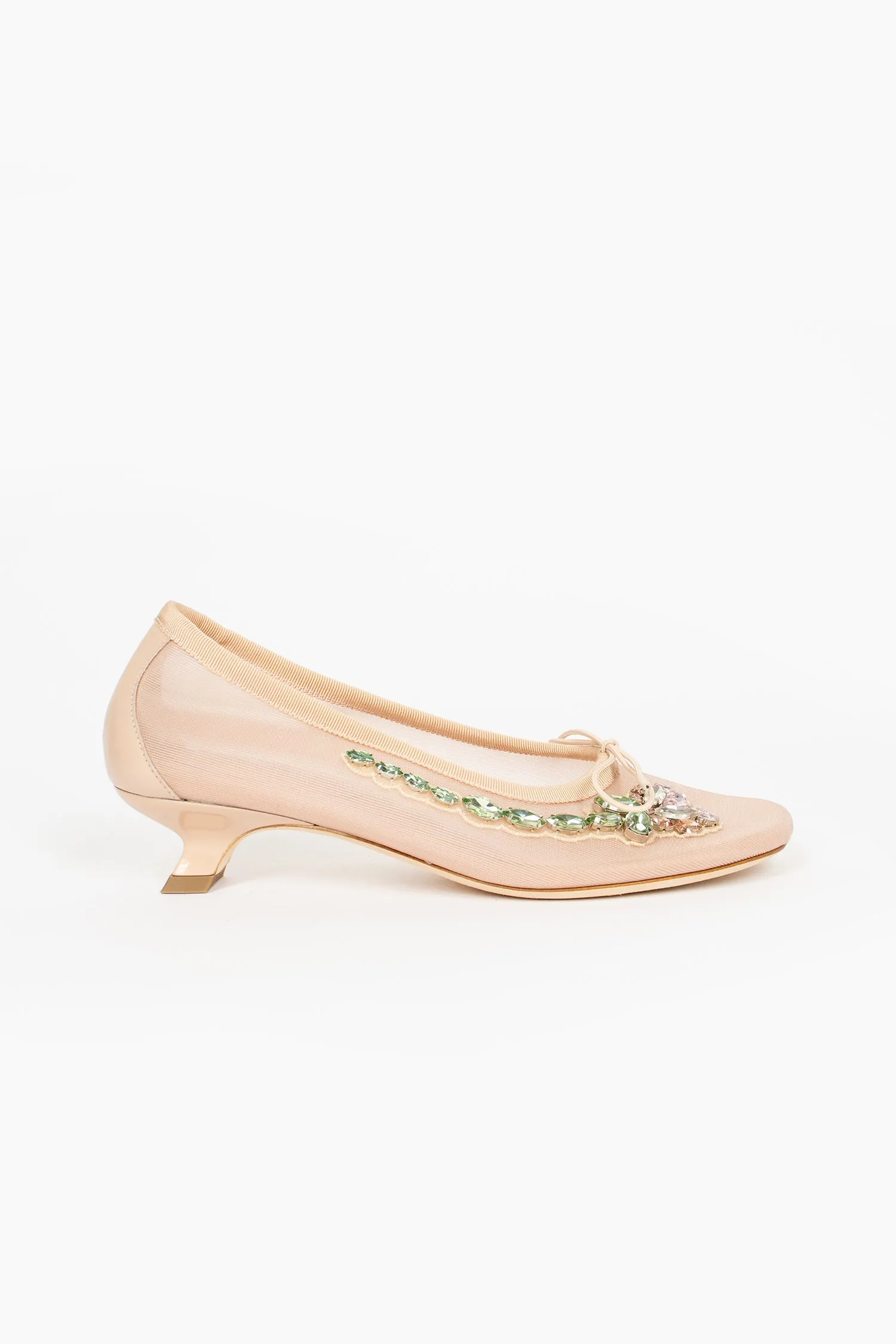 Mesh Embroidery Ballerina Heel Nude/Pink Soft Step Design Urban Walking
