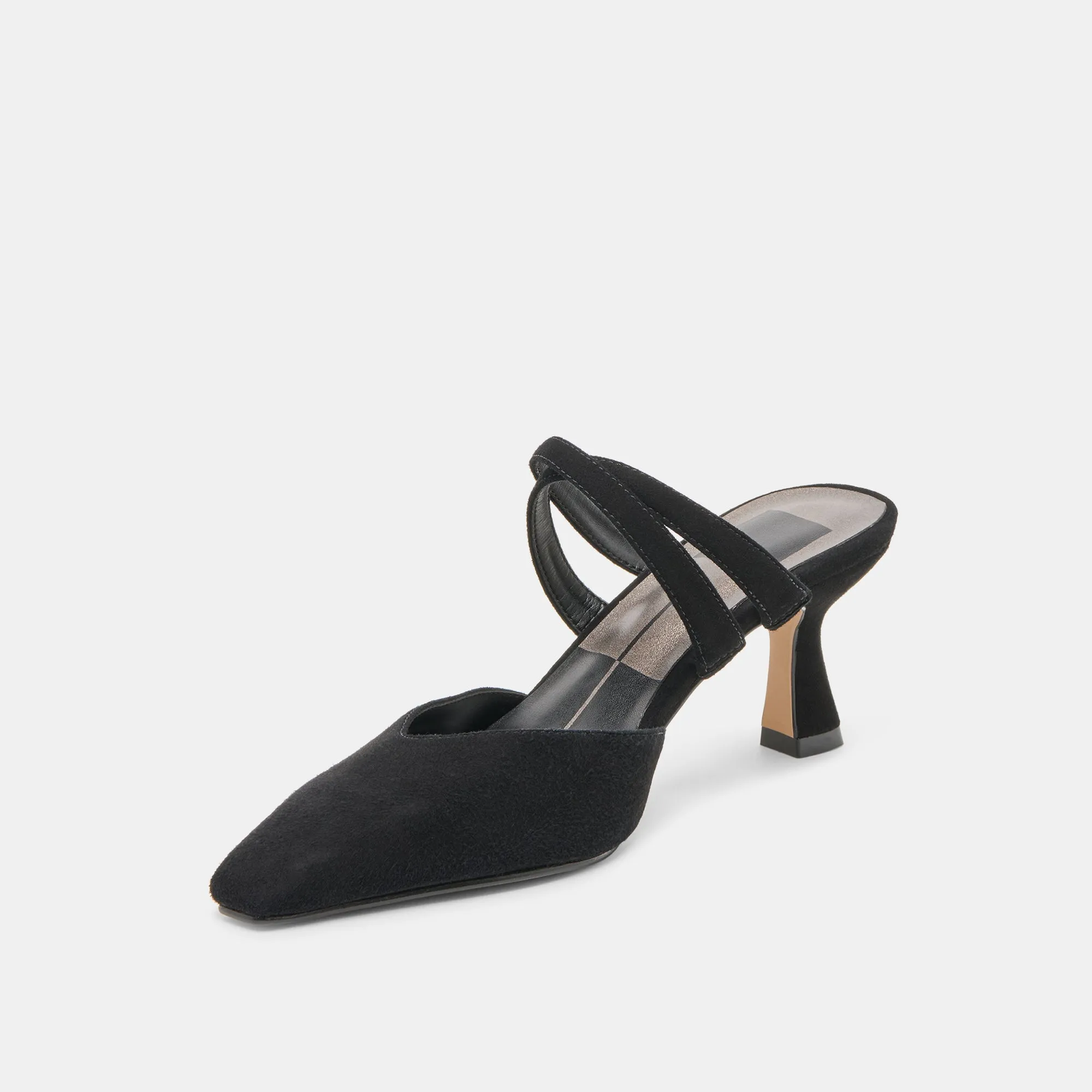 LINORE HEELS ONYX SUEDE Zipper Closure Glam Heels for Night Out