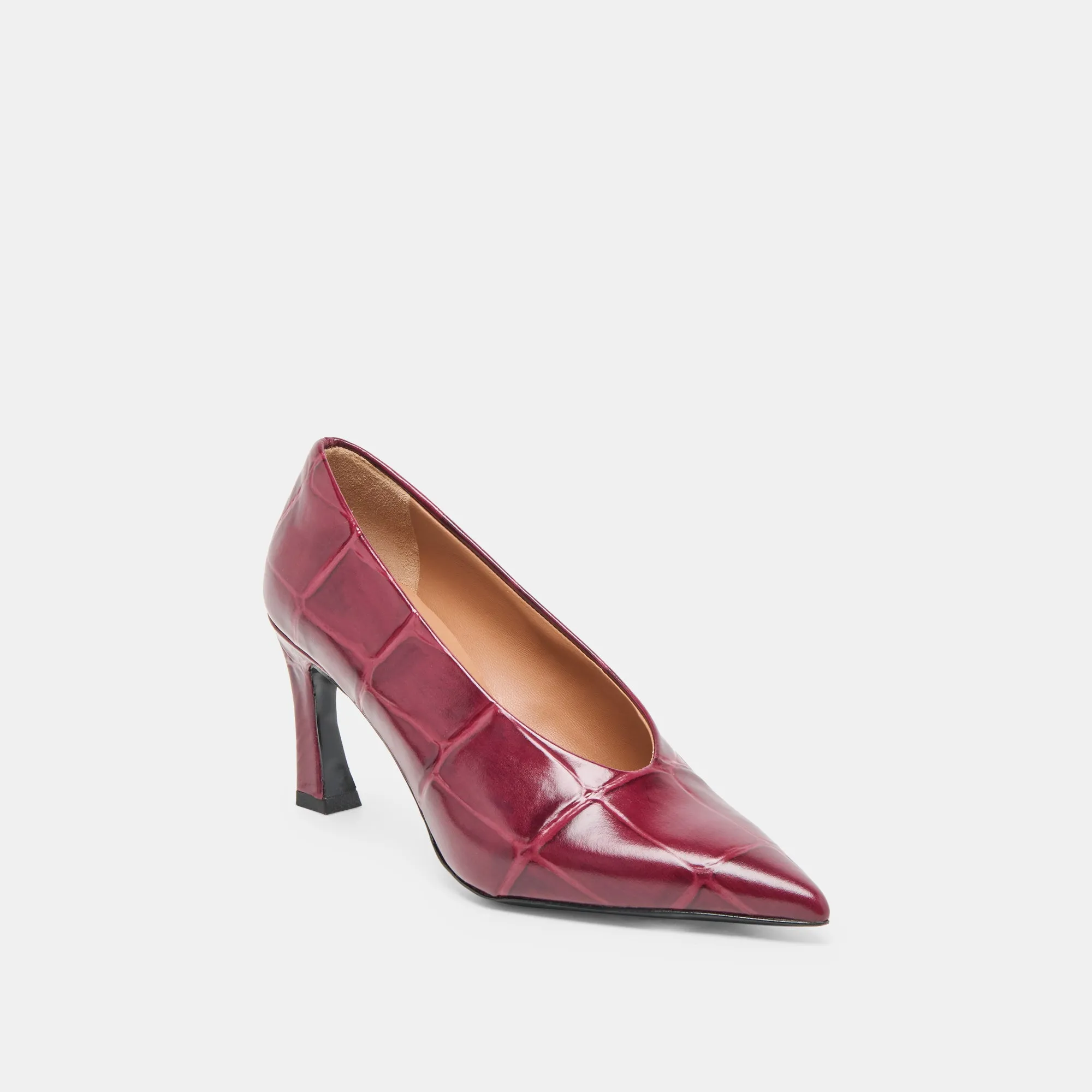 Trendy Platform Heels MIDGE HEELS BURGUNDY CROCO EMBOSSED LEATHER